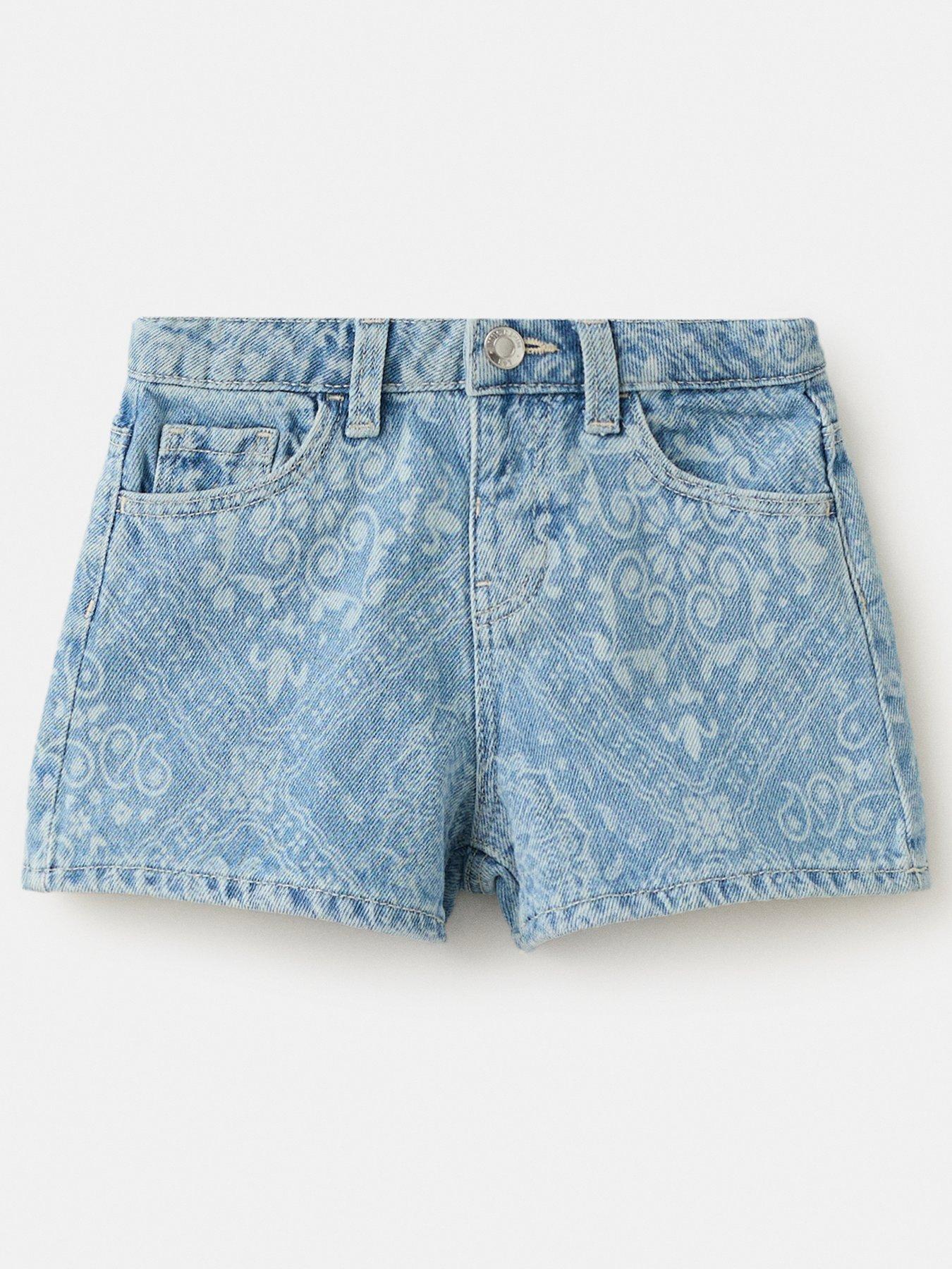 Image 1 of 4 of Mango Younger Girls Printed Denim Shorts - Blue