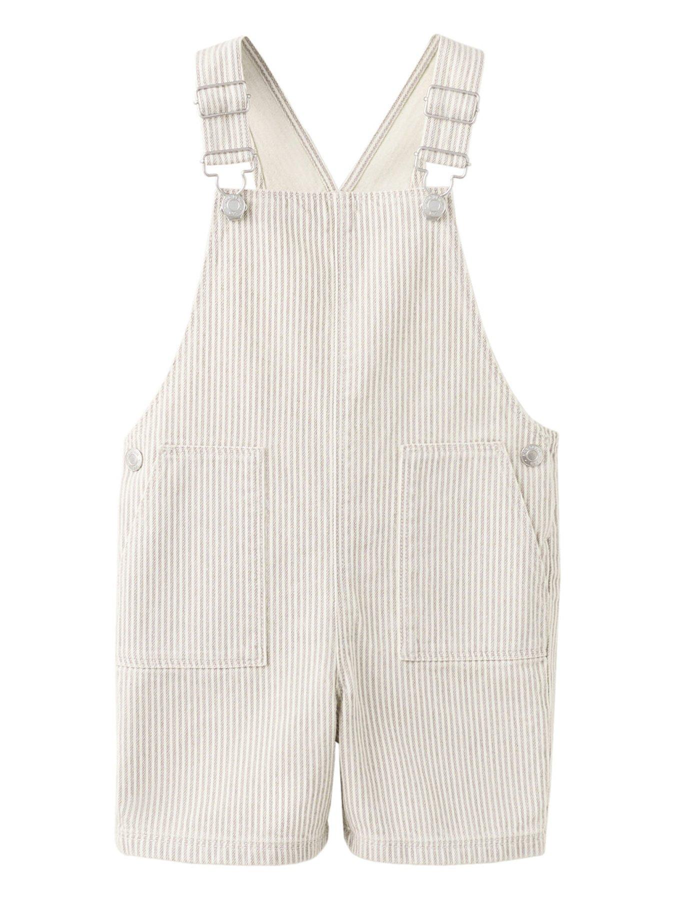 Mango Younger Boys Stripe Denim Shorty Dungarees - Beige