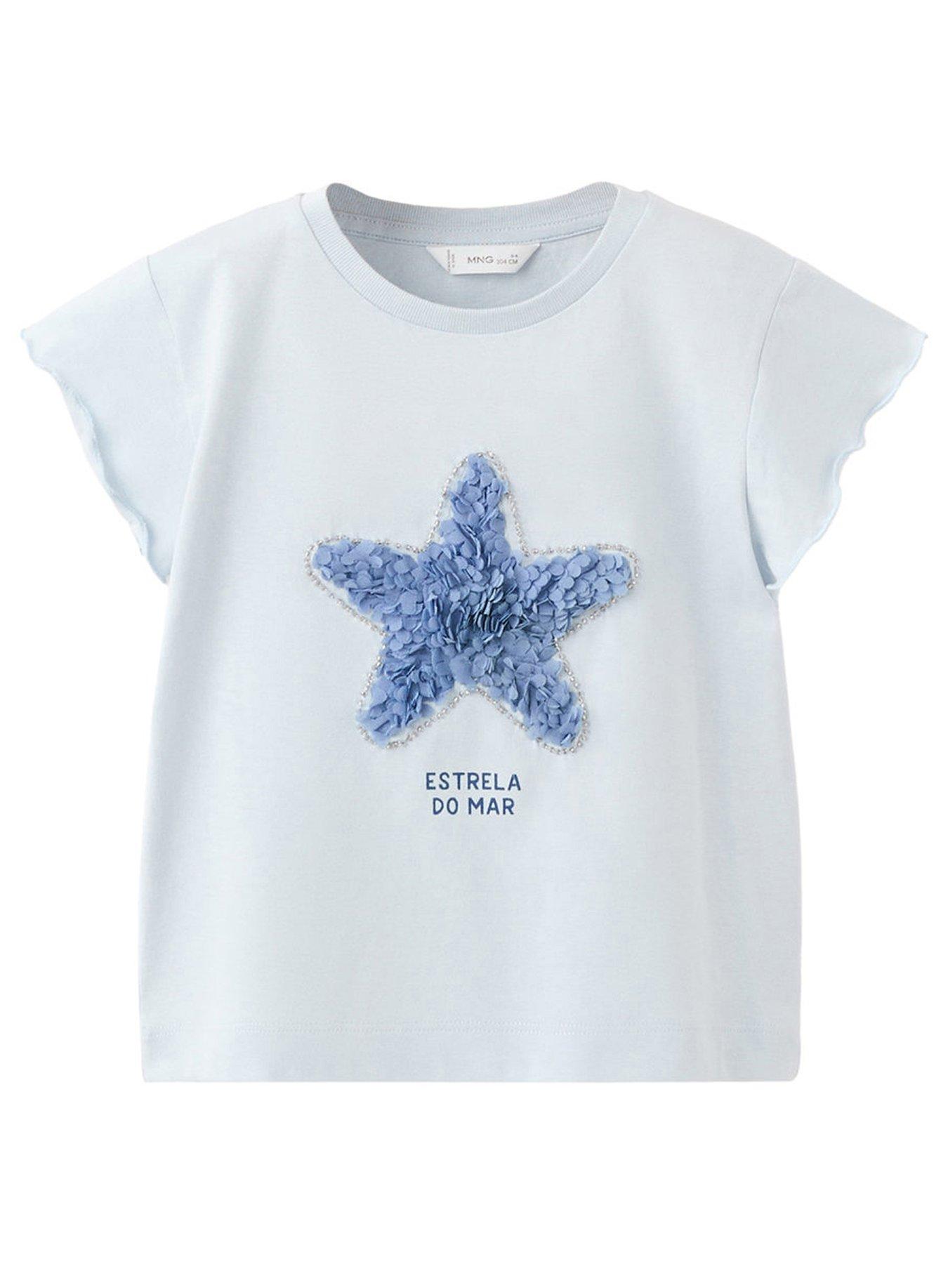 Mango Younger Girls 3D Starfish Short Sleeve T-shirt - Light Blue