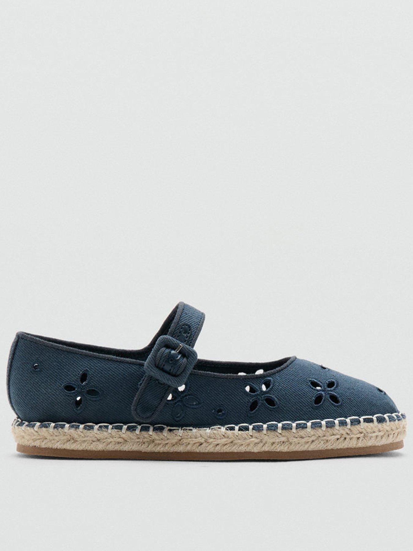Mango Girls Floral Embroidered Espadrille Shoes - Navy