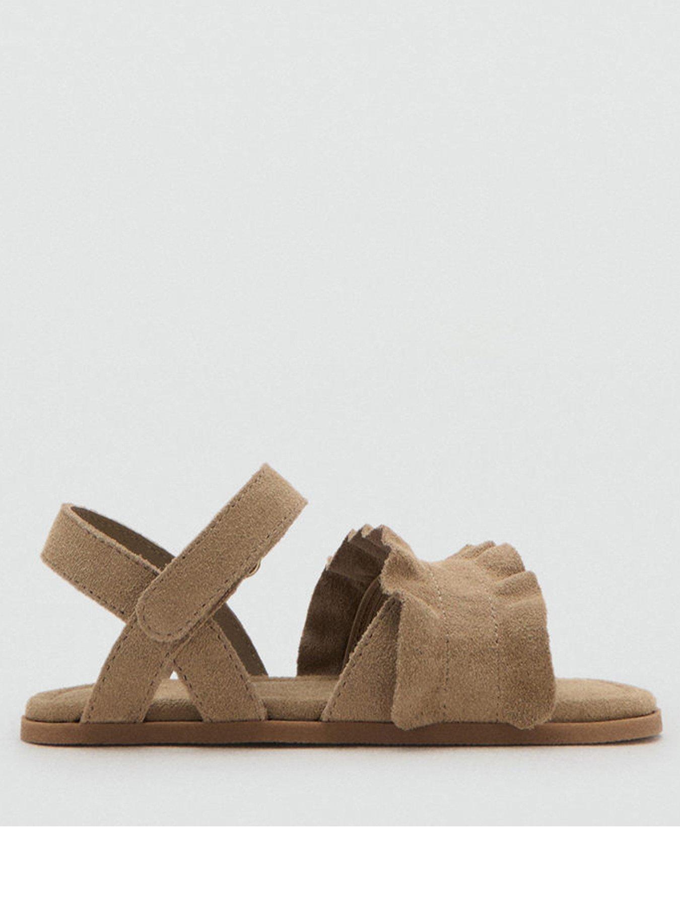 Image 1 of 5 of Mango Younger Girls Leather Cross Over Sandals - Beige