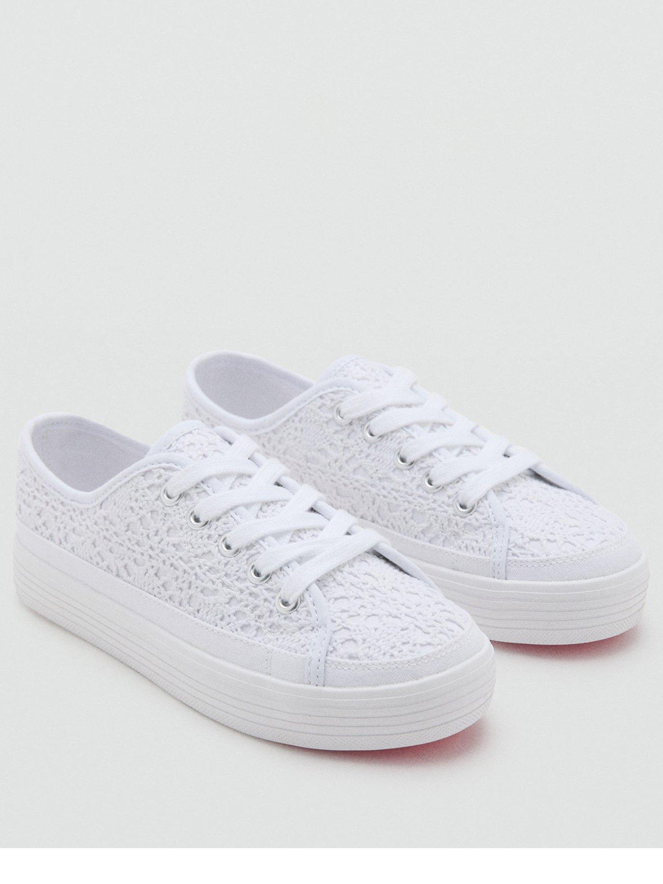 Image 2 of 5 of Mango Girls Embroidered Platform Trainers - White