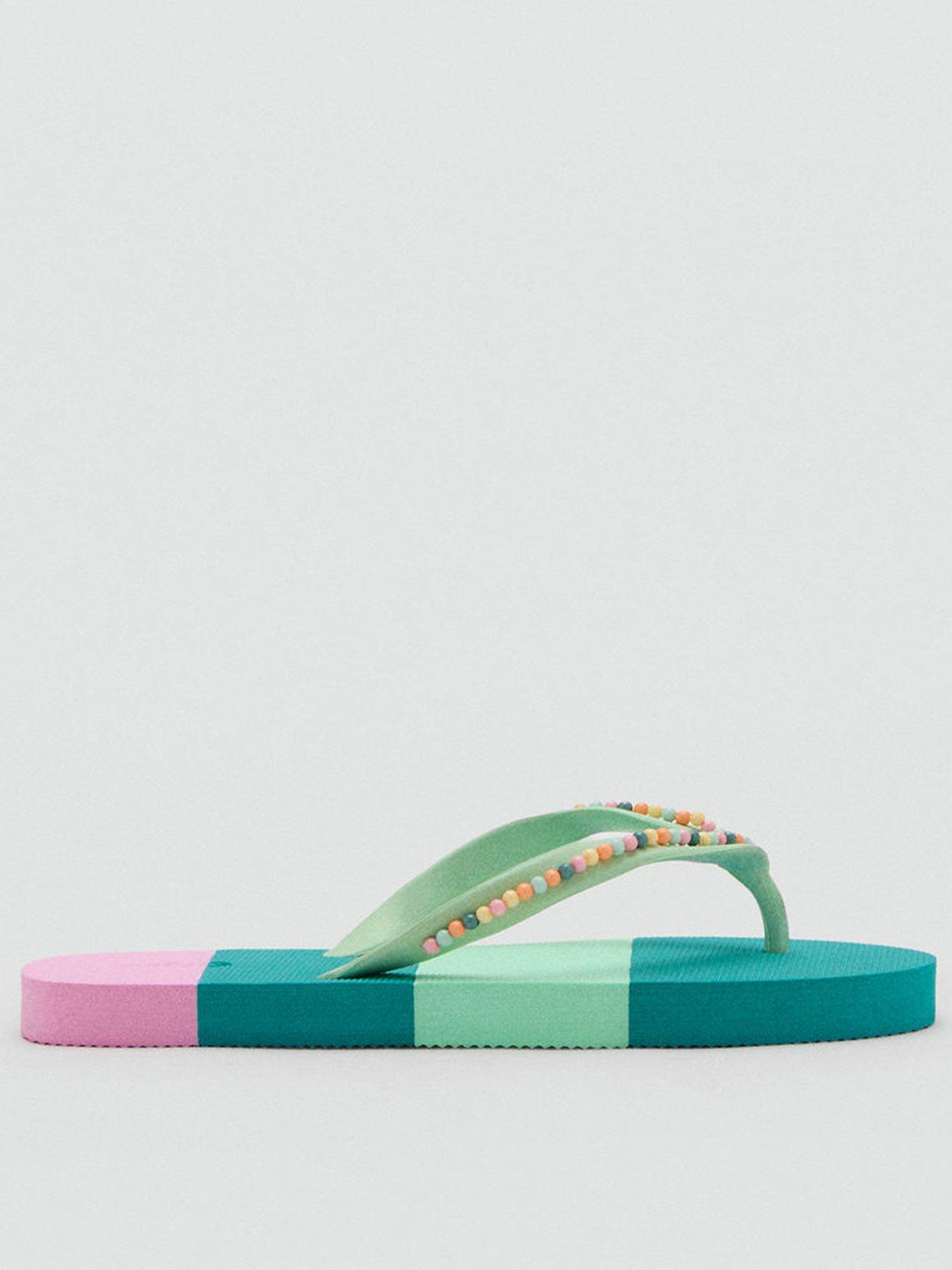 Mango Girls Colour Block Flip Flops - Light Green