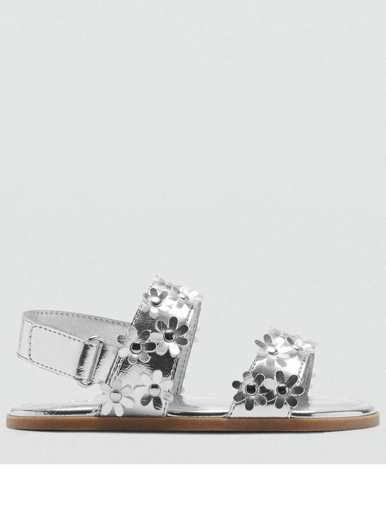 Mango Younger Girls Floral Metallic Sandals - Silver