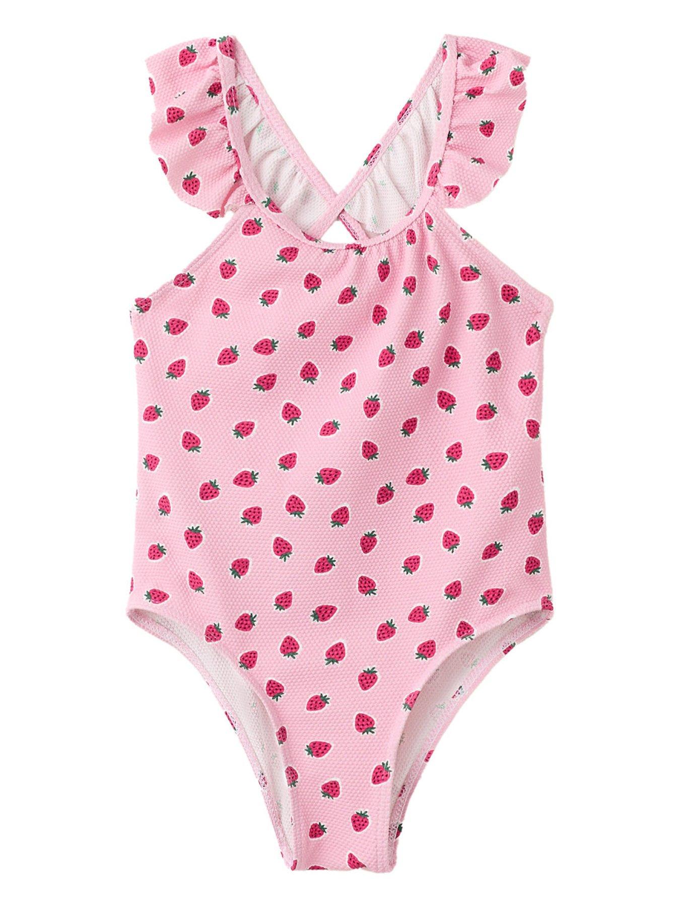 Image 1 of 4 of Mango Younger Girls Strawberry Swimsuit - Pink