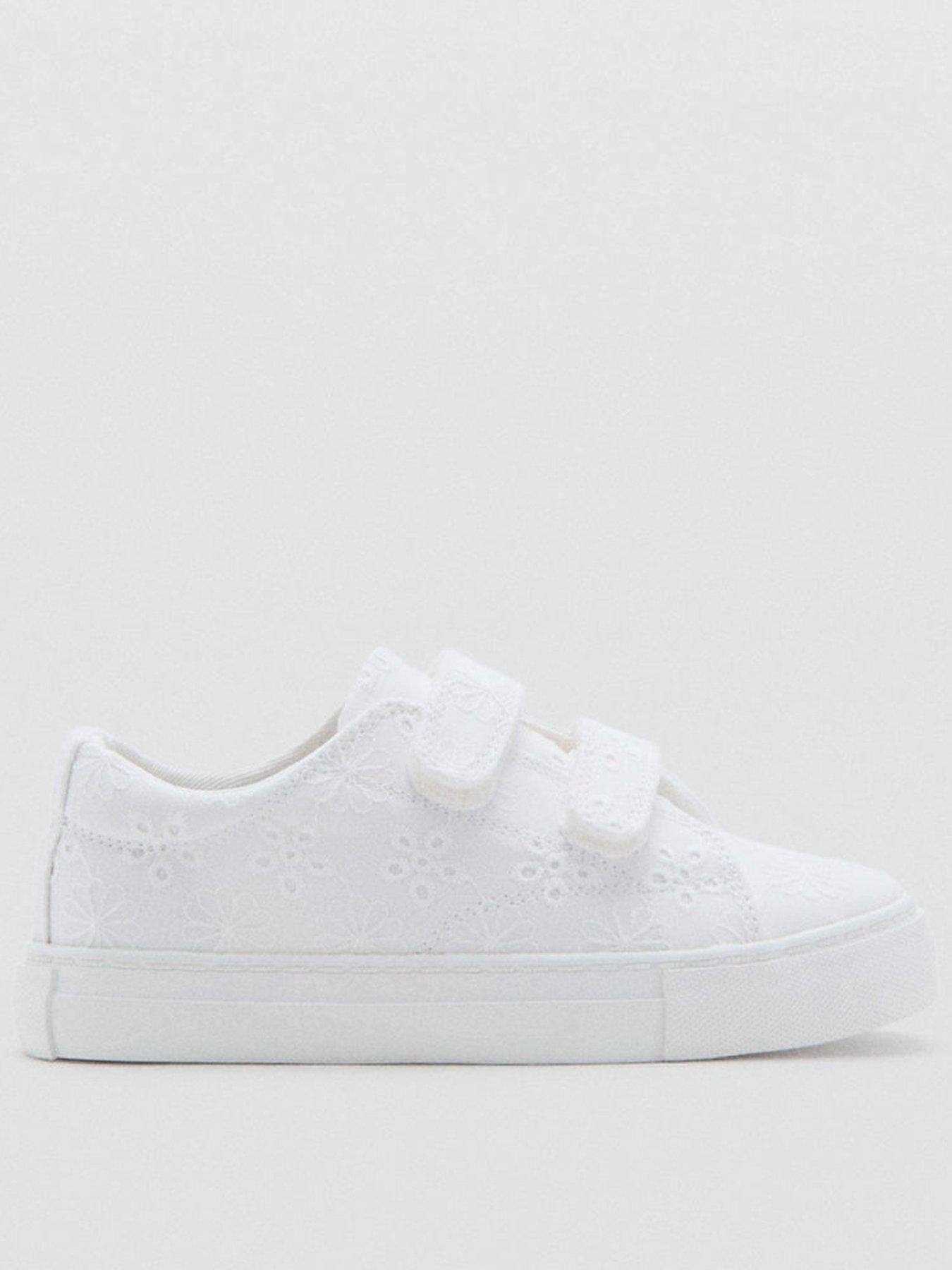 Mango Younger Girls Floral Canvas Velcro Trainers - Light Cream