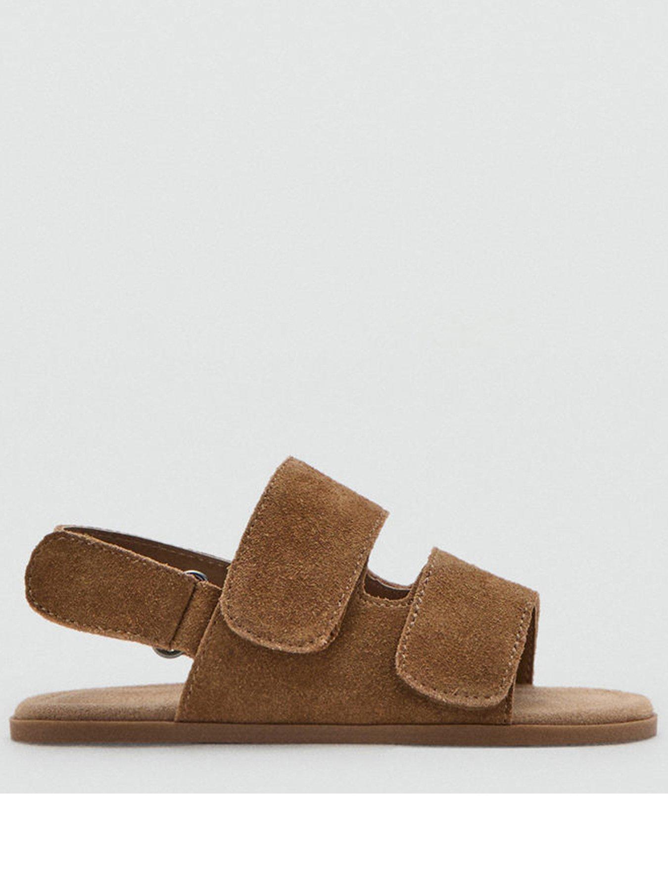 Mango Younger Boys Leather Velcro Fastening Sandals - Brown