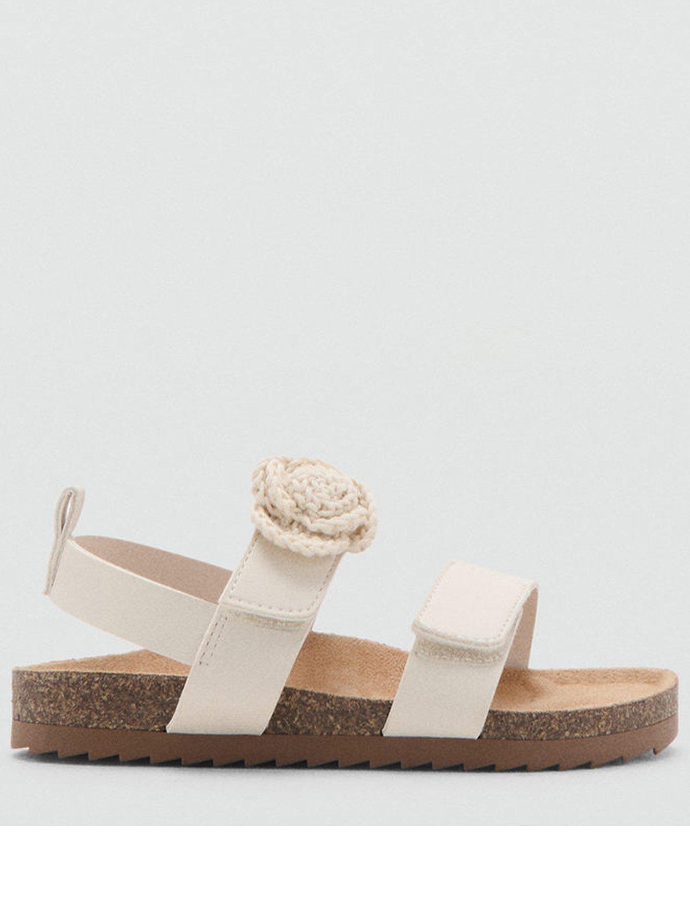 Image 1 of 4 of Mango Younger Girls Crochet Flower Sandals - Light Cream