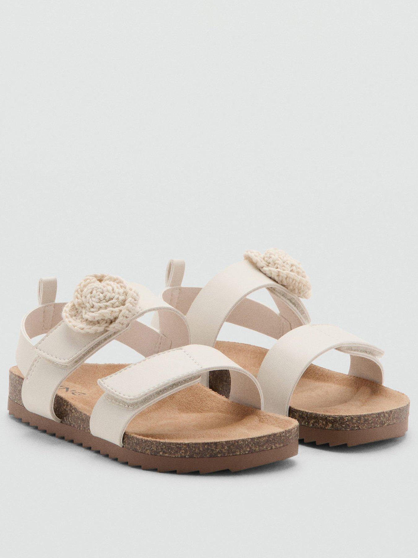 Image 2 of 4 of Mango Younger Girls Crochet Flower Sandals - Light Cream