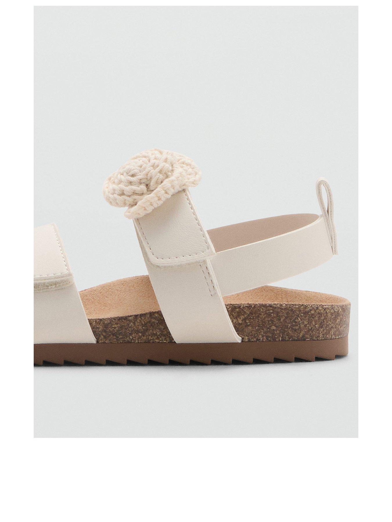 Image 3 of 4 of Mango Younger Girls Crochet Flower Sandals - Light Cream