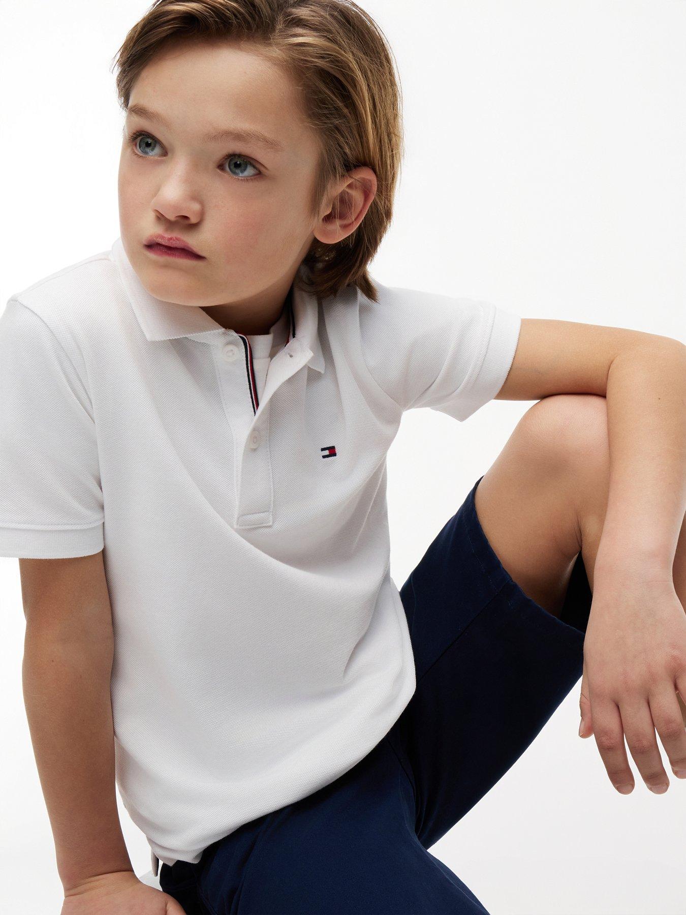 Image 5 of 5 of Tommy Hilfiger Boys Short Sleeve Polo Shirt - White