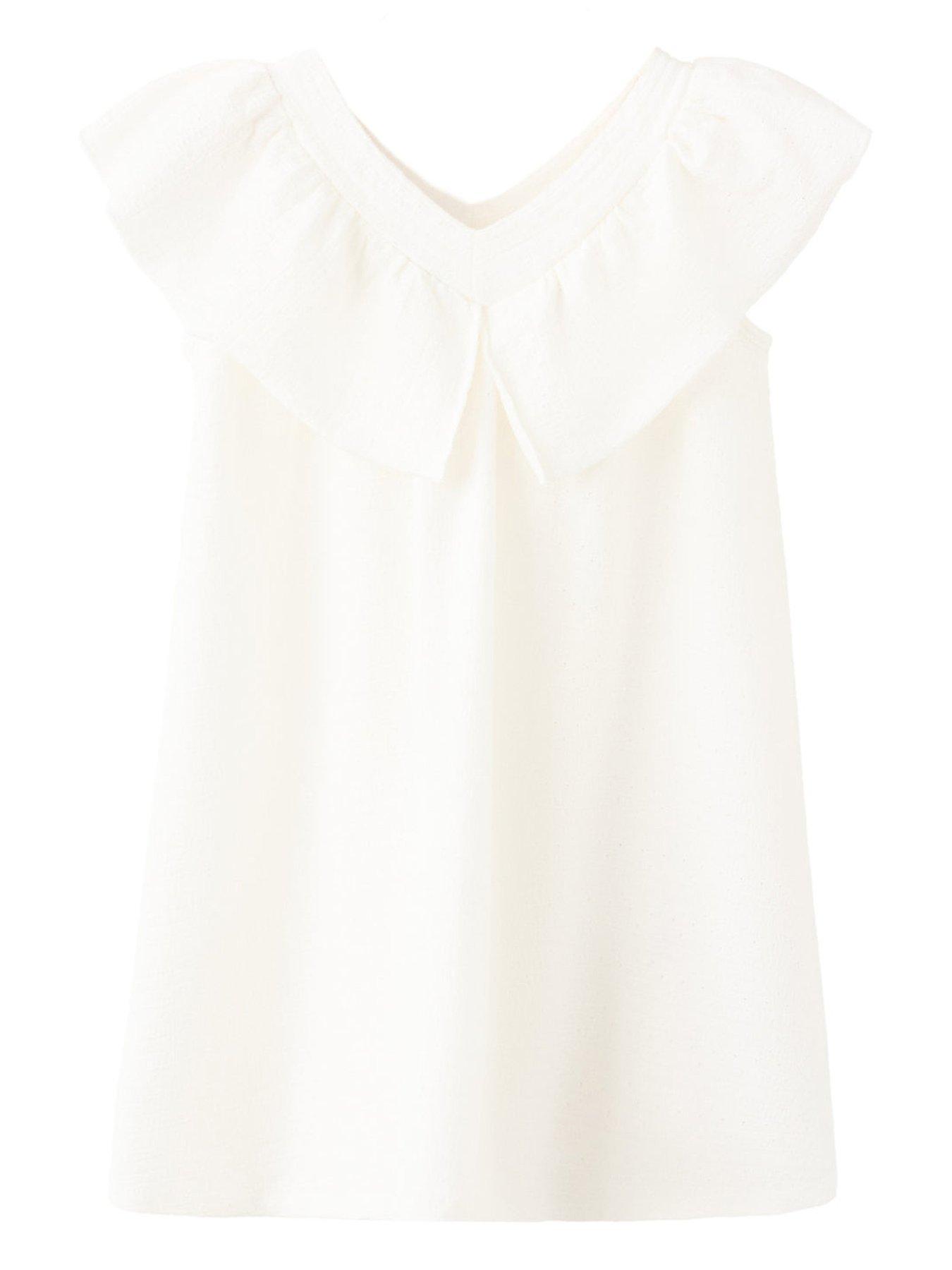 Mango Younger Girls V Neck Dress - Light Cream