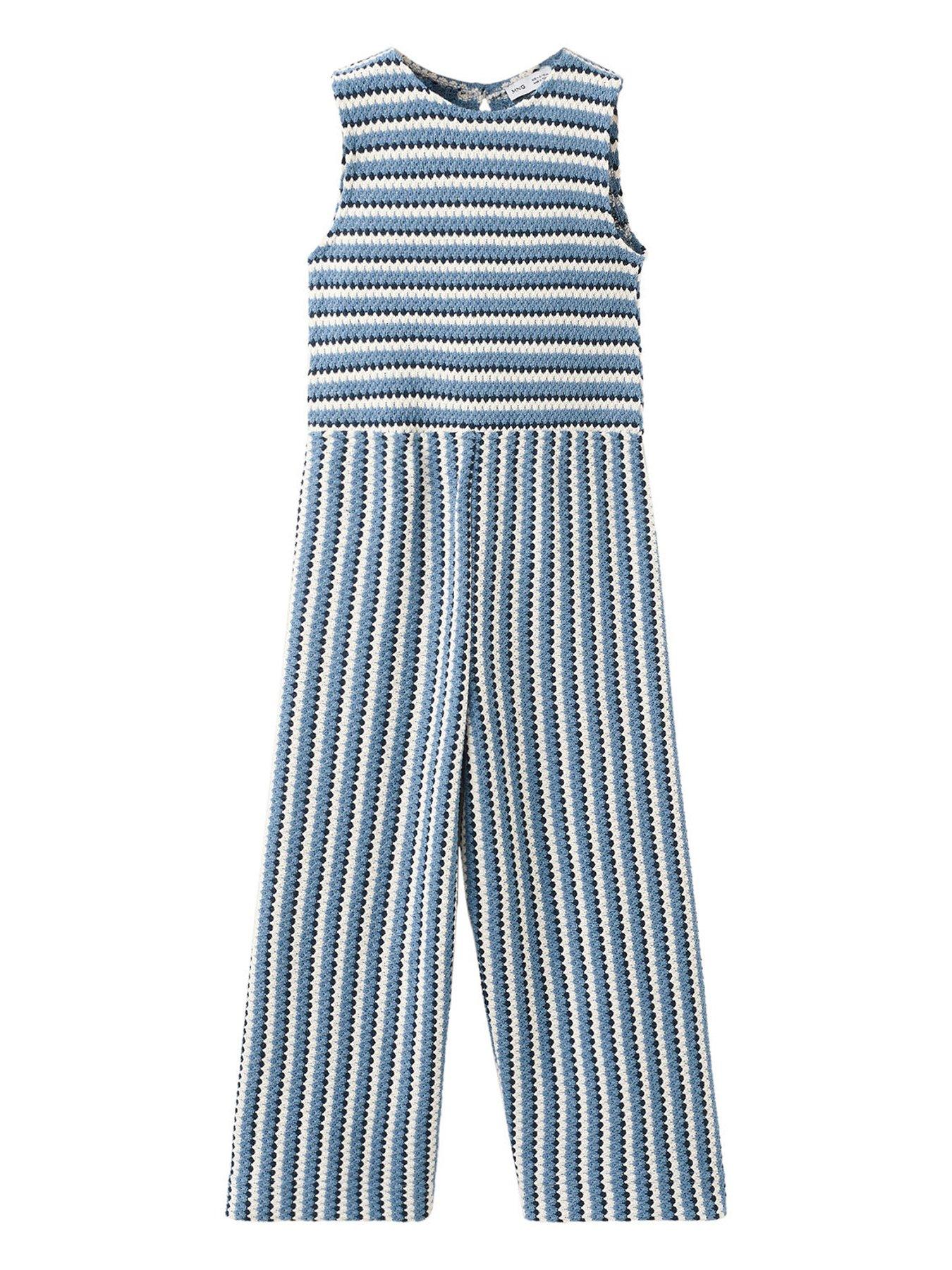 Mango Younger Girls Stripe Crochet Jumpsuit - Navy