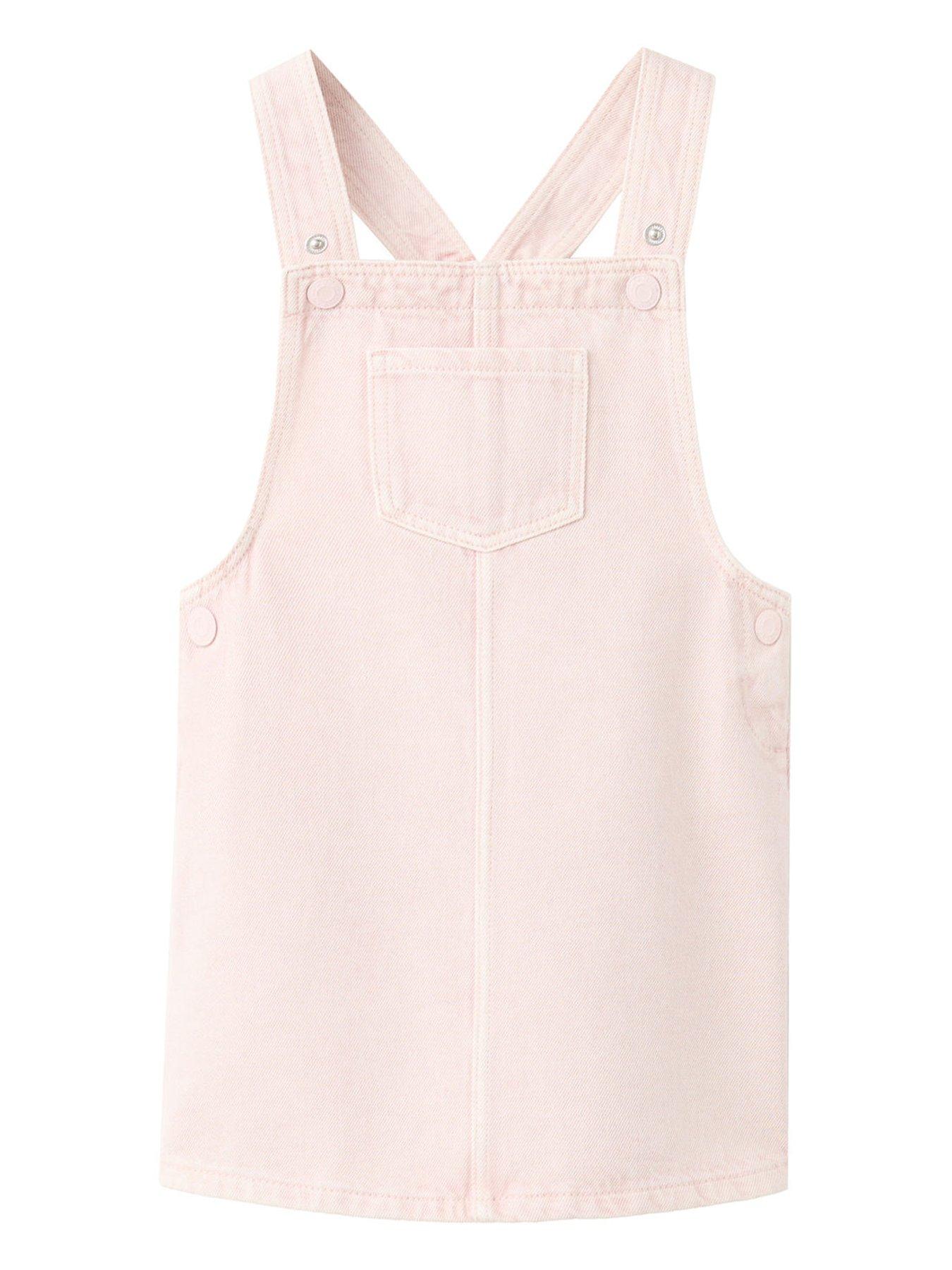 Image 1 of 4 of Mango Younger Girls Denim Pinafore Dress&nbsp;- Pink