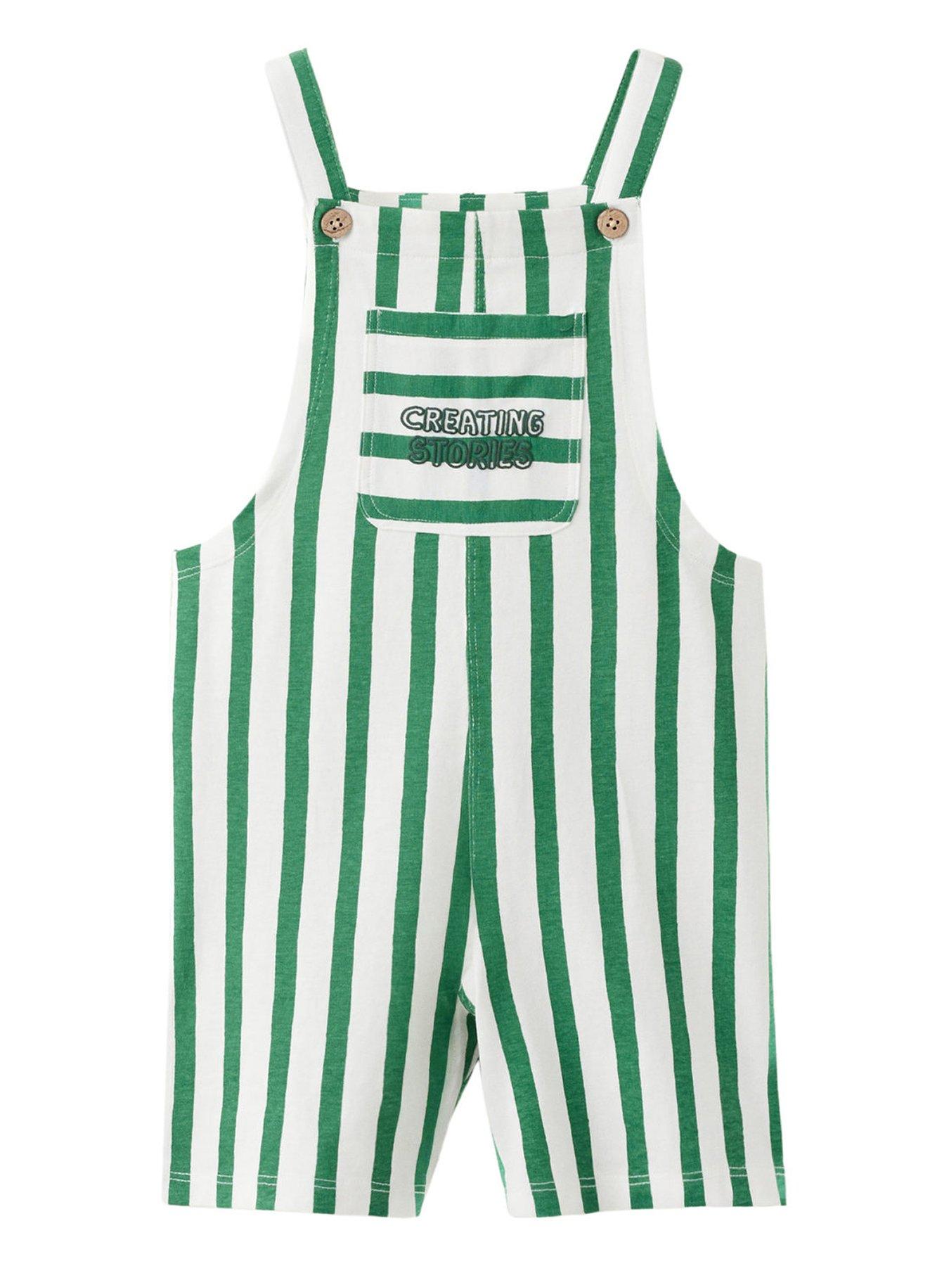 Image 1 of 3 of Mango Younger Boys Stripe Shorty Dungarees - Green