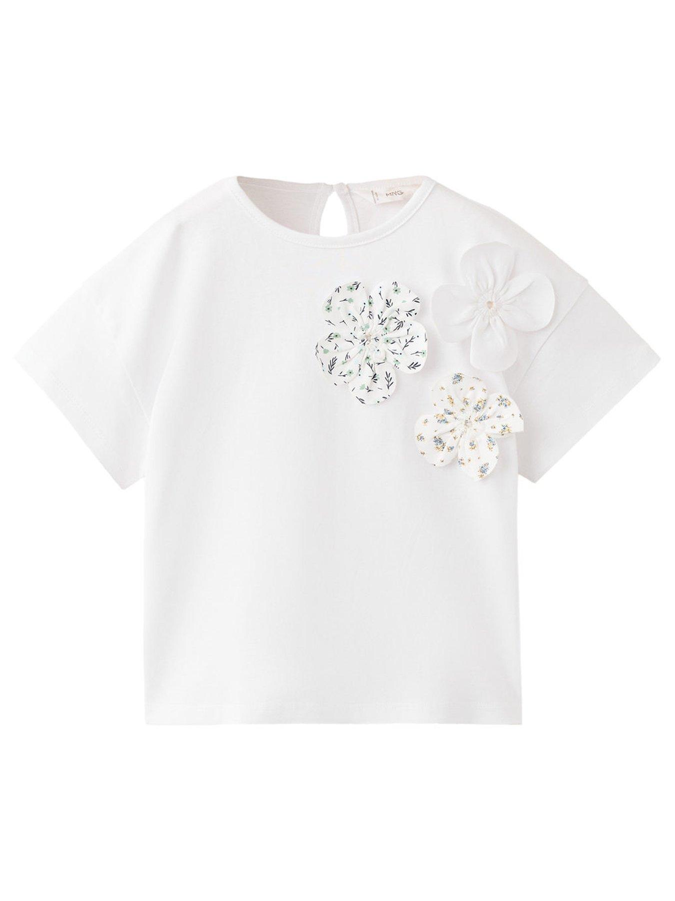 Mango Younger Girls 3D Flowers T-shirt - White