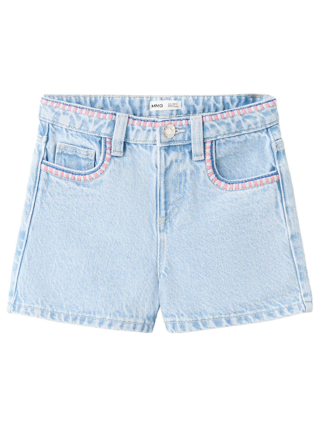 Mango Younger Girls Whip Stitch Denim Shorts - Blue