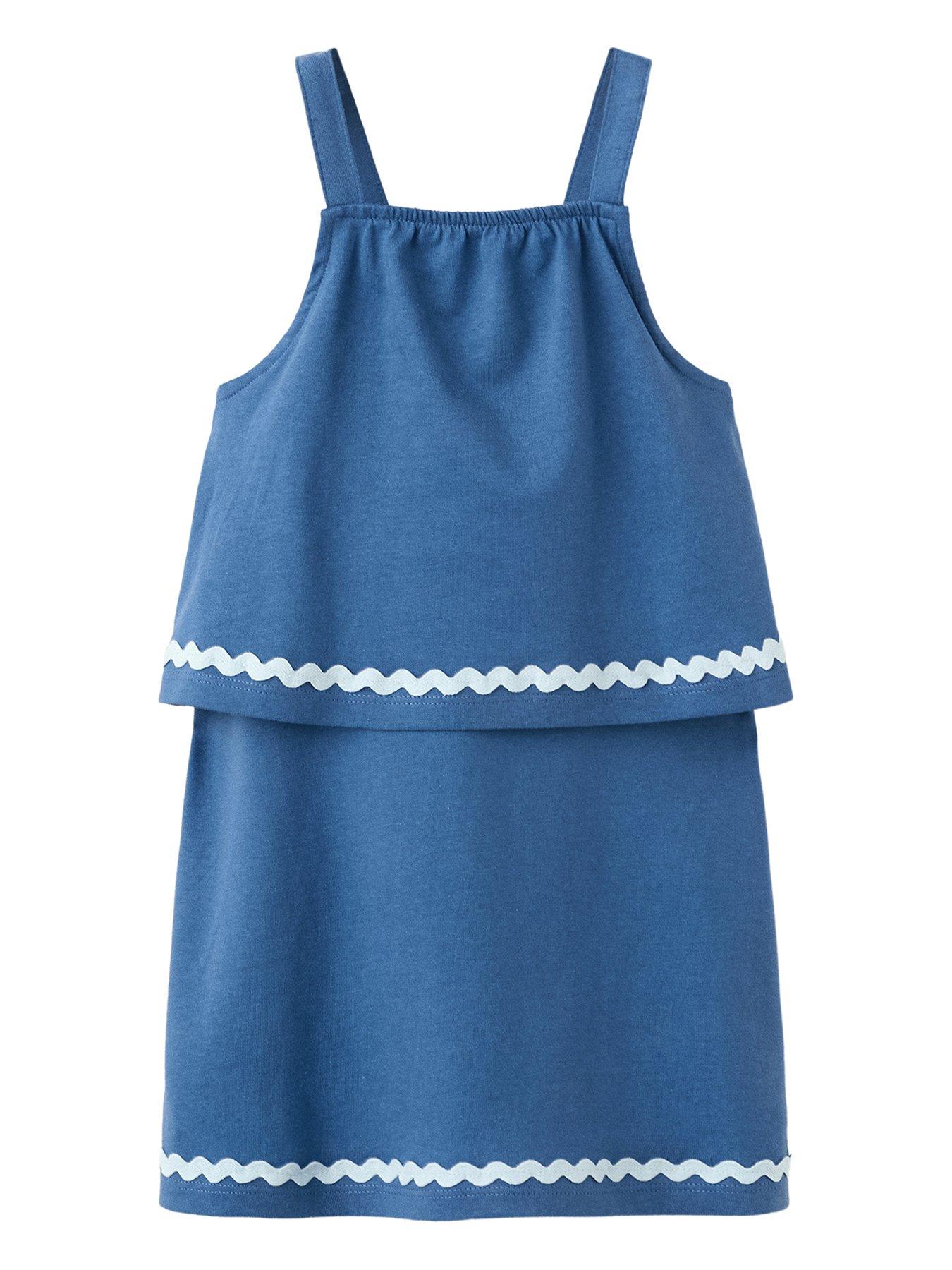 Image 1 of 4 of Mango Younger Girls Tiered Jersey Dress - Navy
