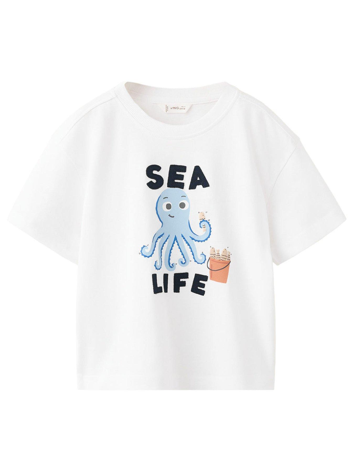 Image 1 of 4 of Mango Younger Boys Sea Life Short Sleeve T-shirt - White