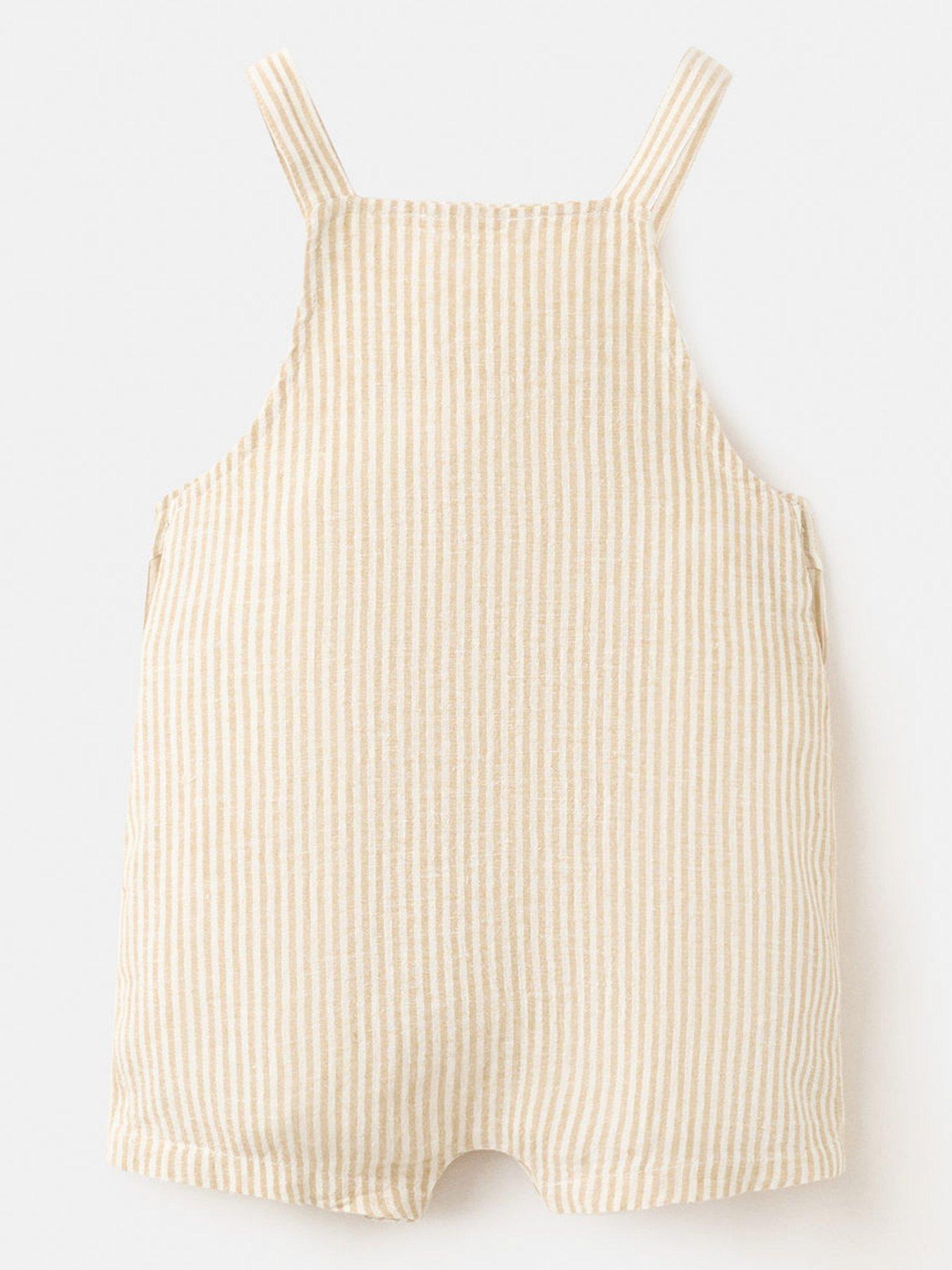 Image 2 of 4 of Mango Unisex Baby Stripe Linen Mix Shorty Dungarees - Yellow