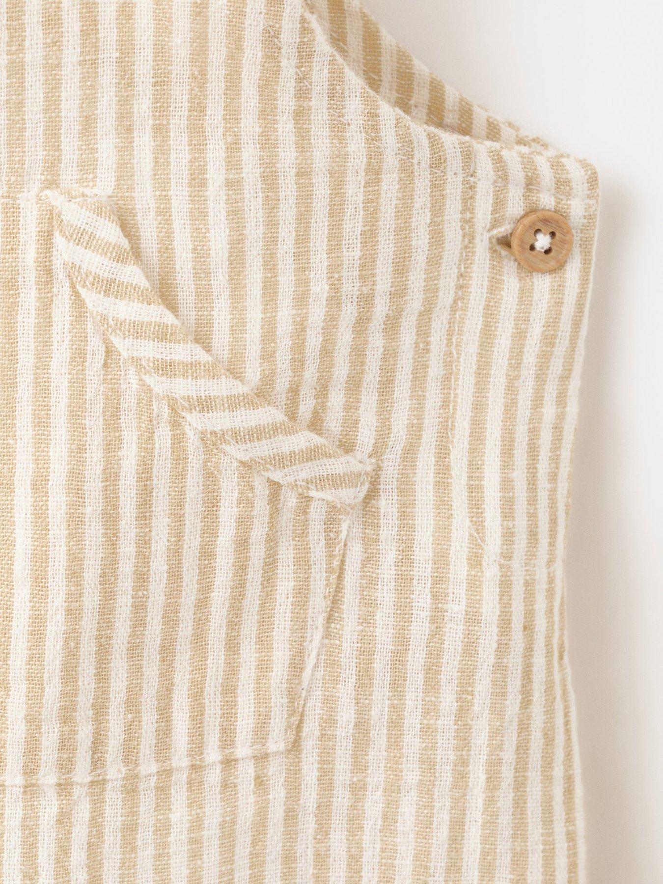 Image 3 of 4 of Mango Unisex Baby Stripe Linen Mix Shorty Dungarees - Yellow