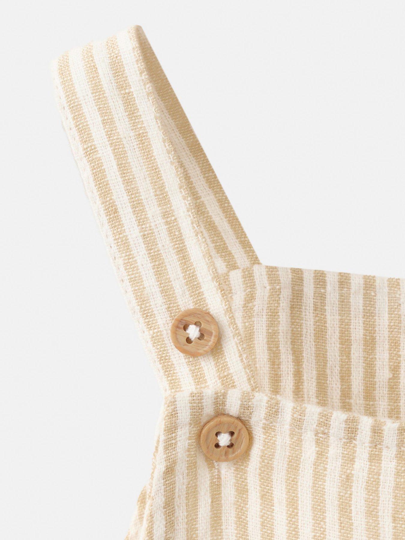 Image 4 of 4 of Mango Unisex Baby Stripe Linen Mix Shorty Dungarees - Yellow