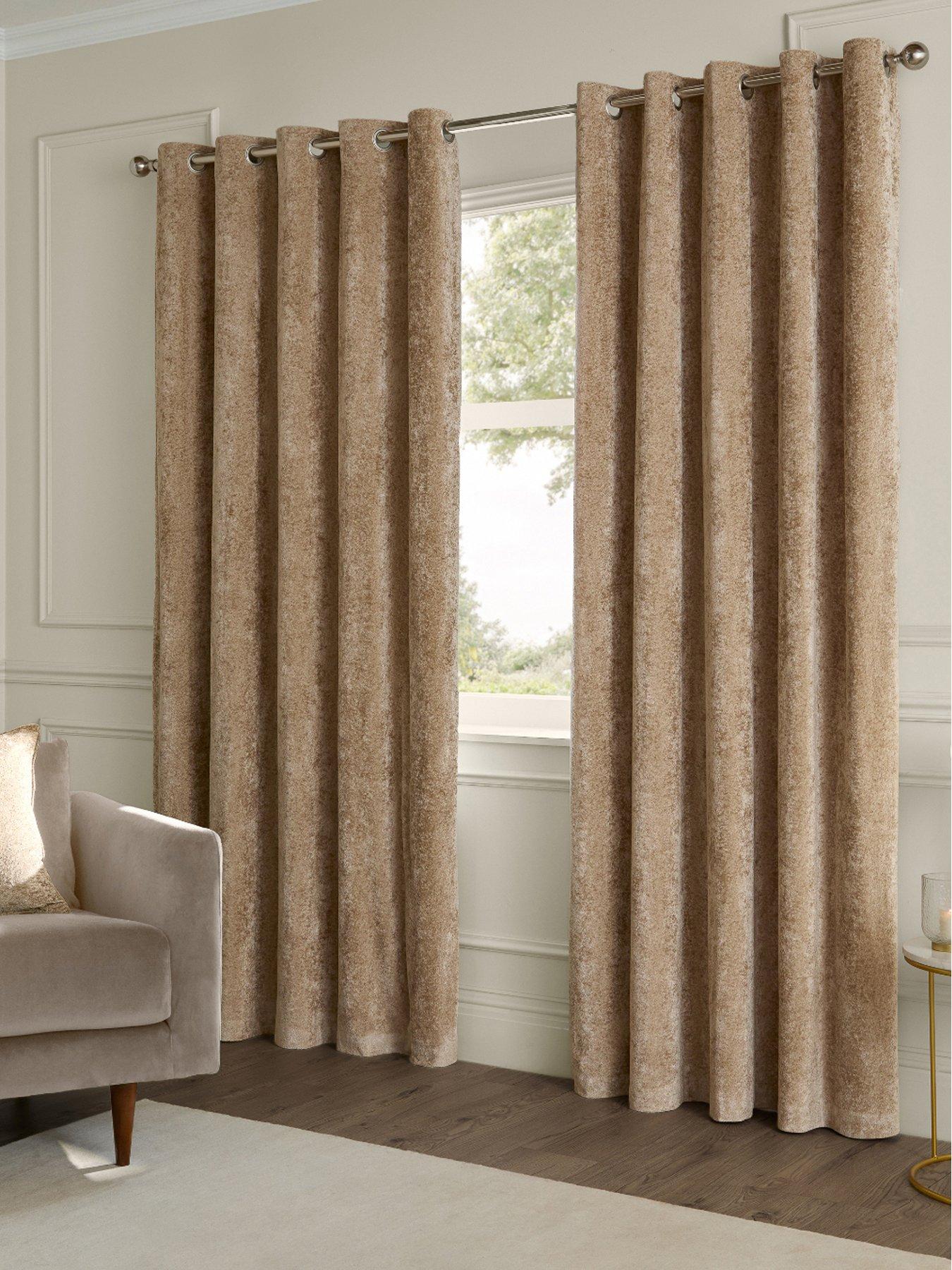 Paoletti Lustre Velvet Eyelet Curtains Champagne