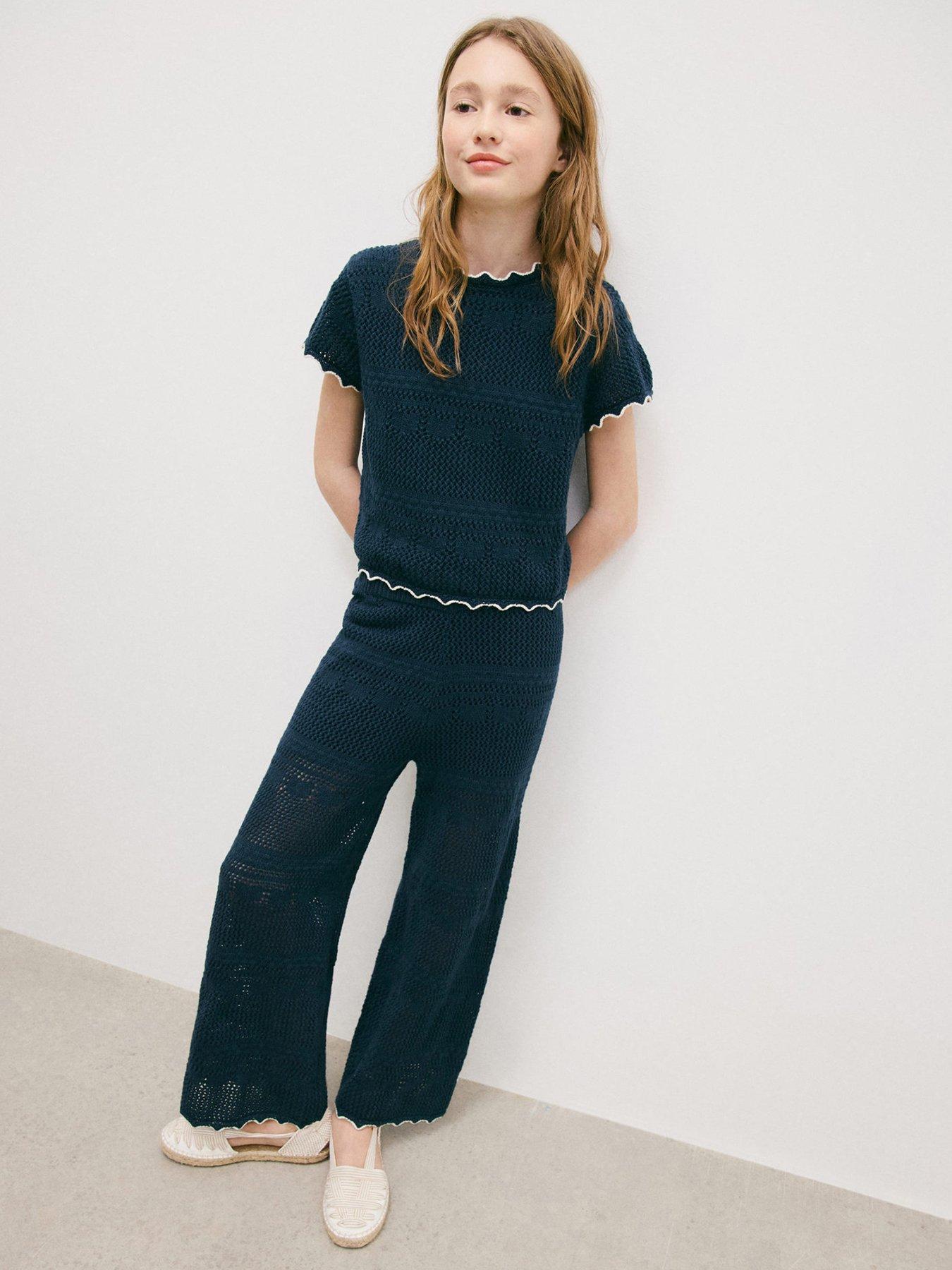 Mango Girls Crochet Co-Ord Top - Navy