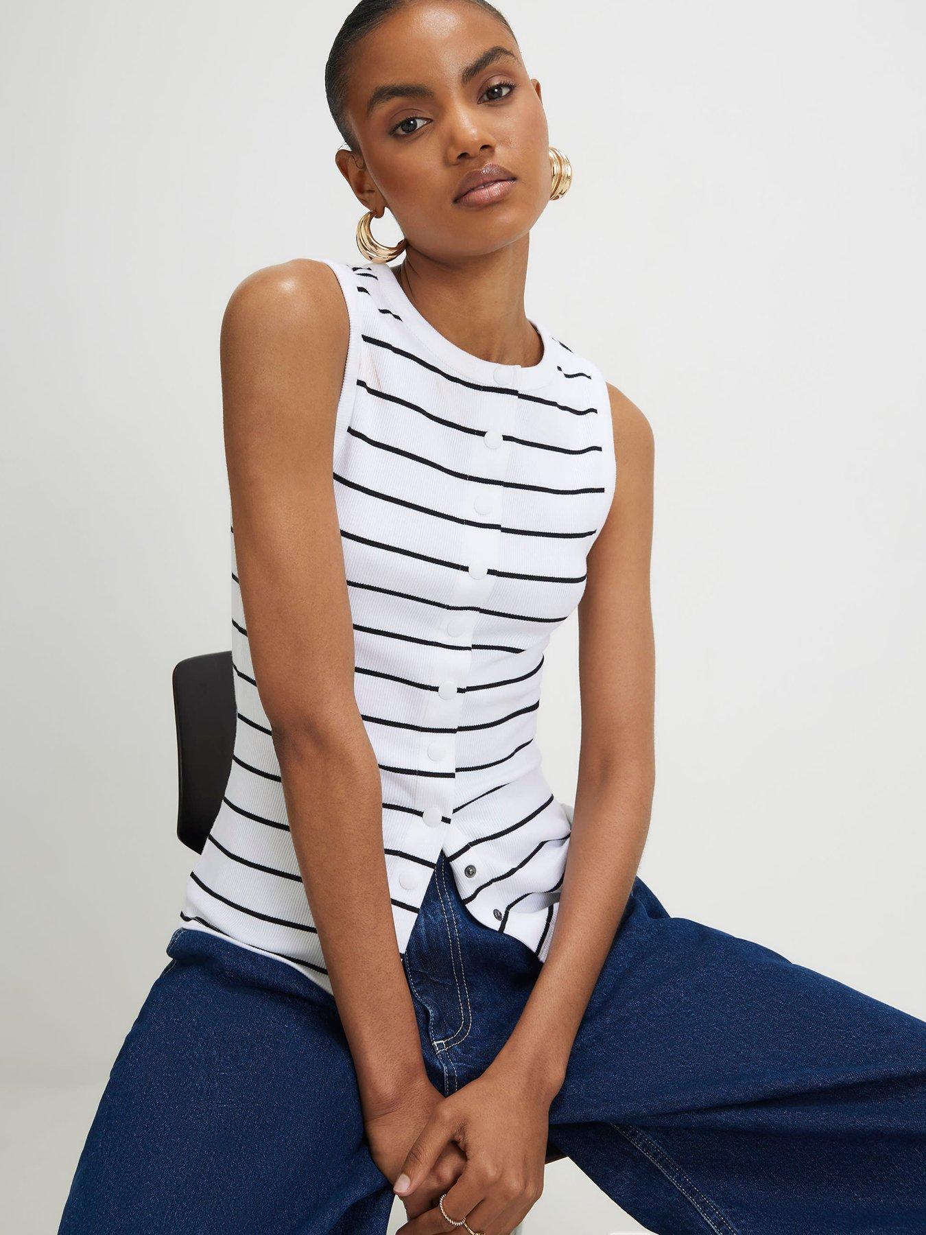 River Island Stripe Popper Tank - Black