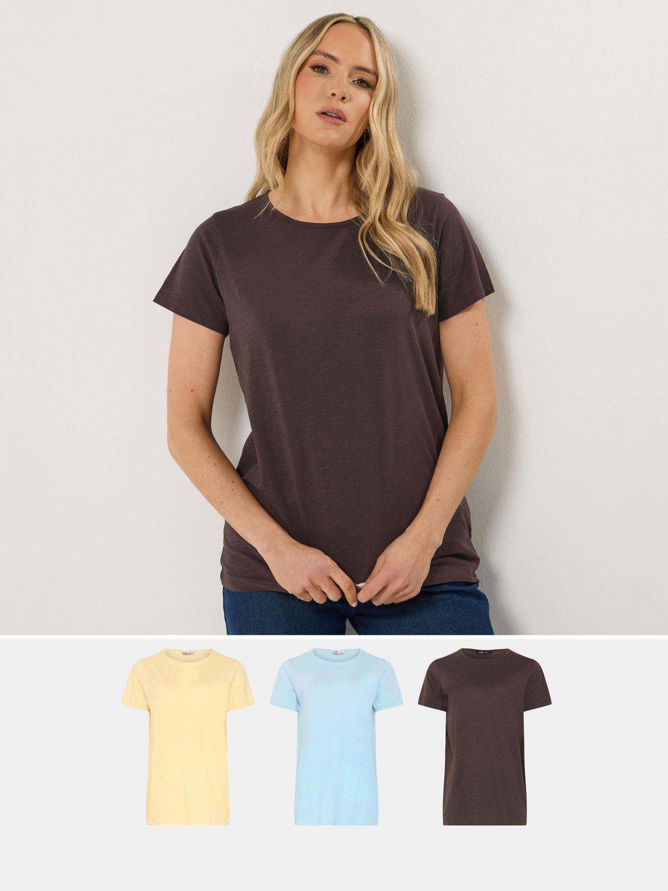 Long Tall Sally 3 Pack Scoop Neck Cotton T-Shirt - Brown