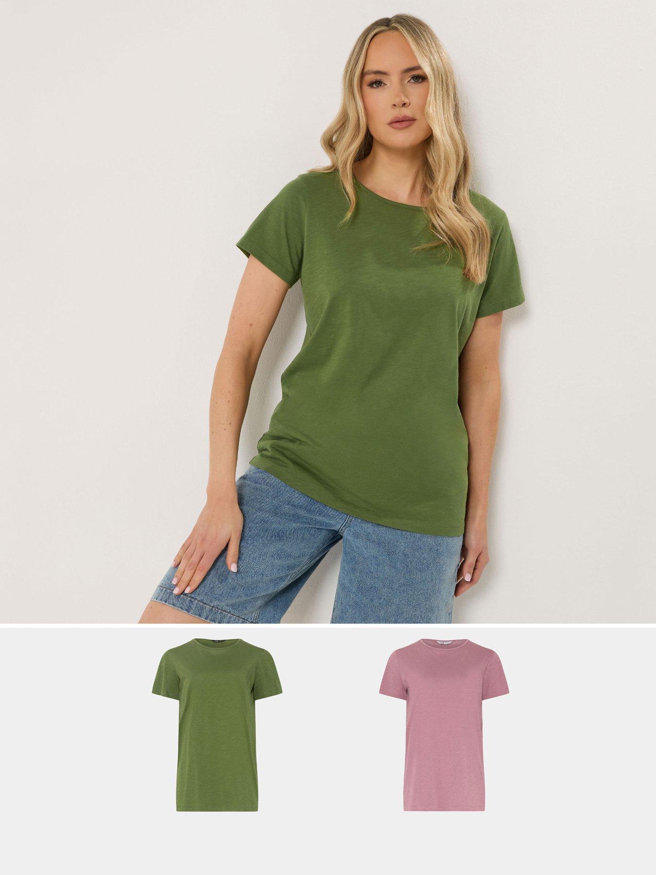 Long Tall Sally 2 Pack Basic Scoop Neck Cotton T-Shirt - Green