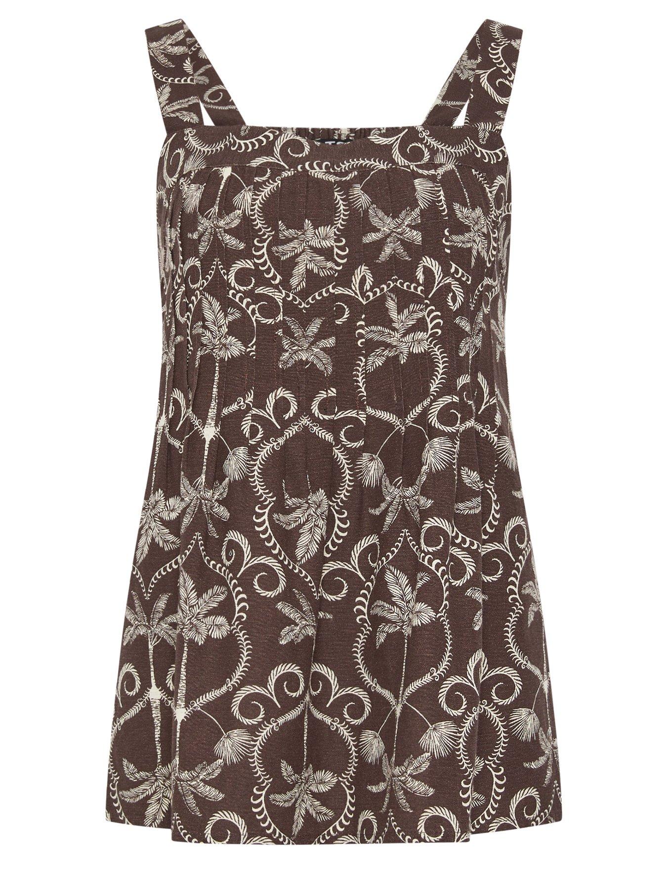Image 5 of 5 of Long Tall Sally Palm Print Linen Pleat Vest - Brown