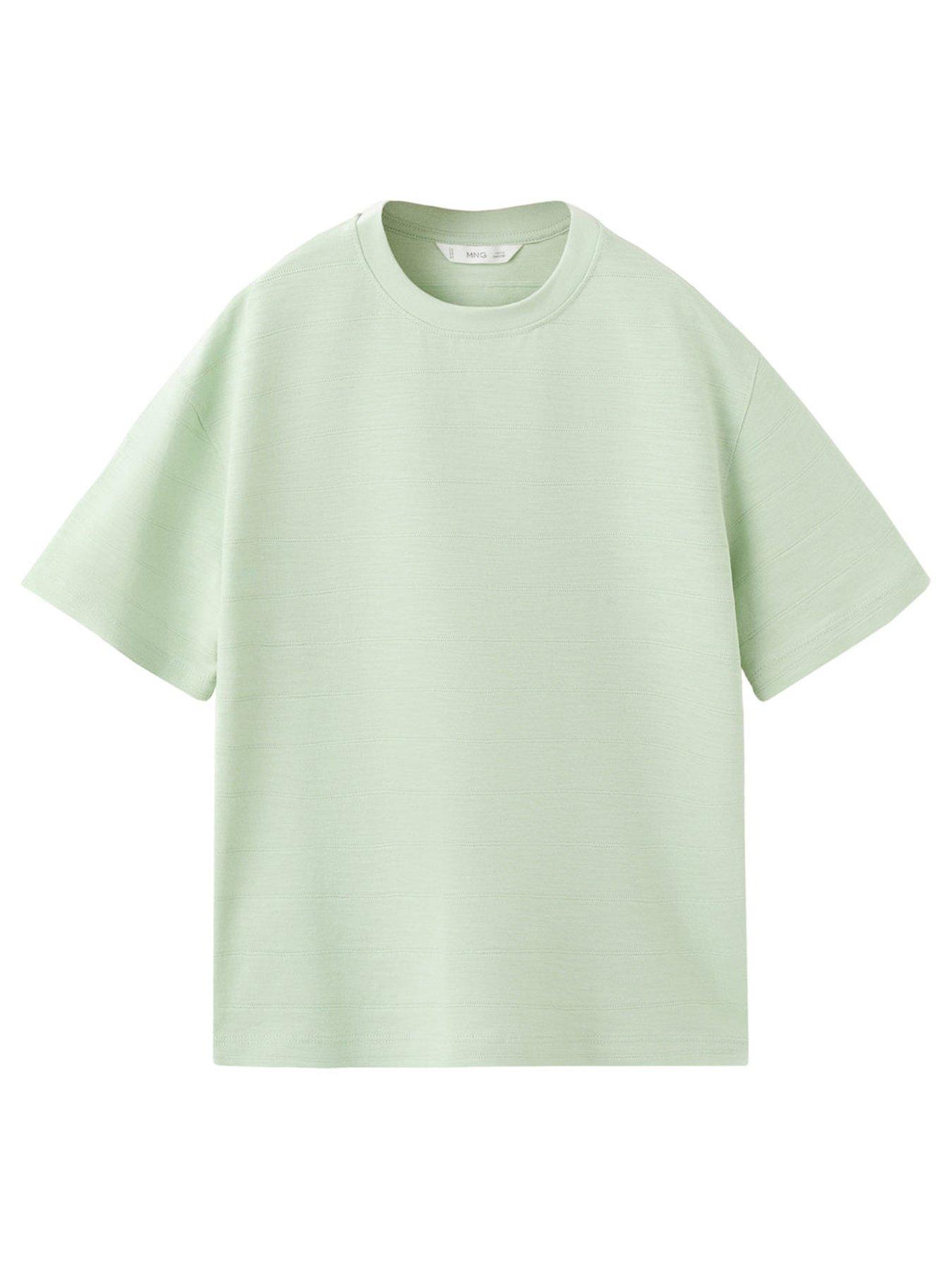 Mango Boys Textured Stripe Short Sleeve T-shirt - Light Green