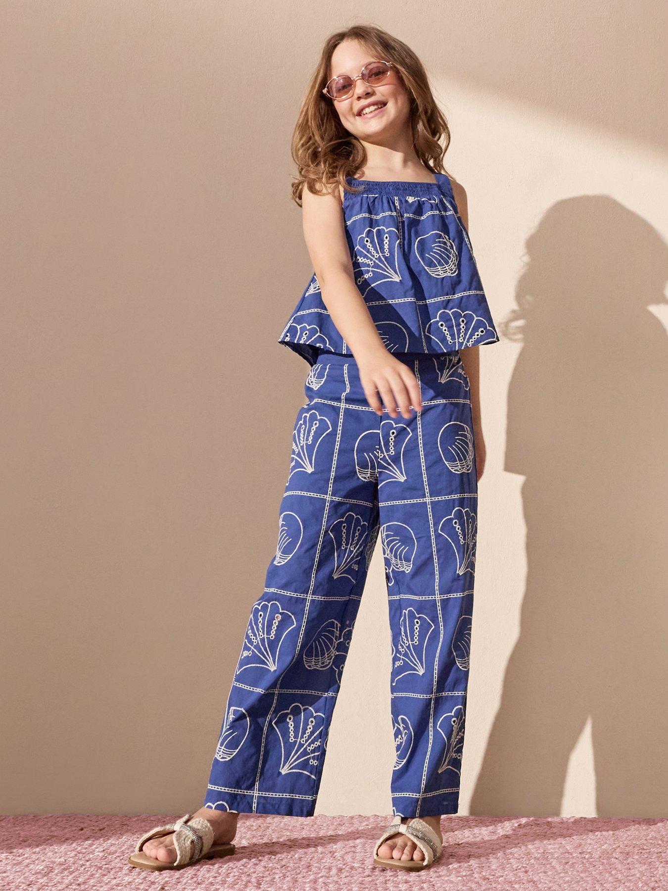 Mango Girls Embroidered Shells Co-Ord Blouse - Bright Blue