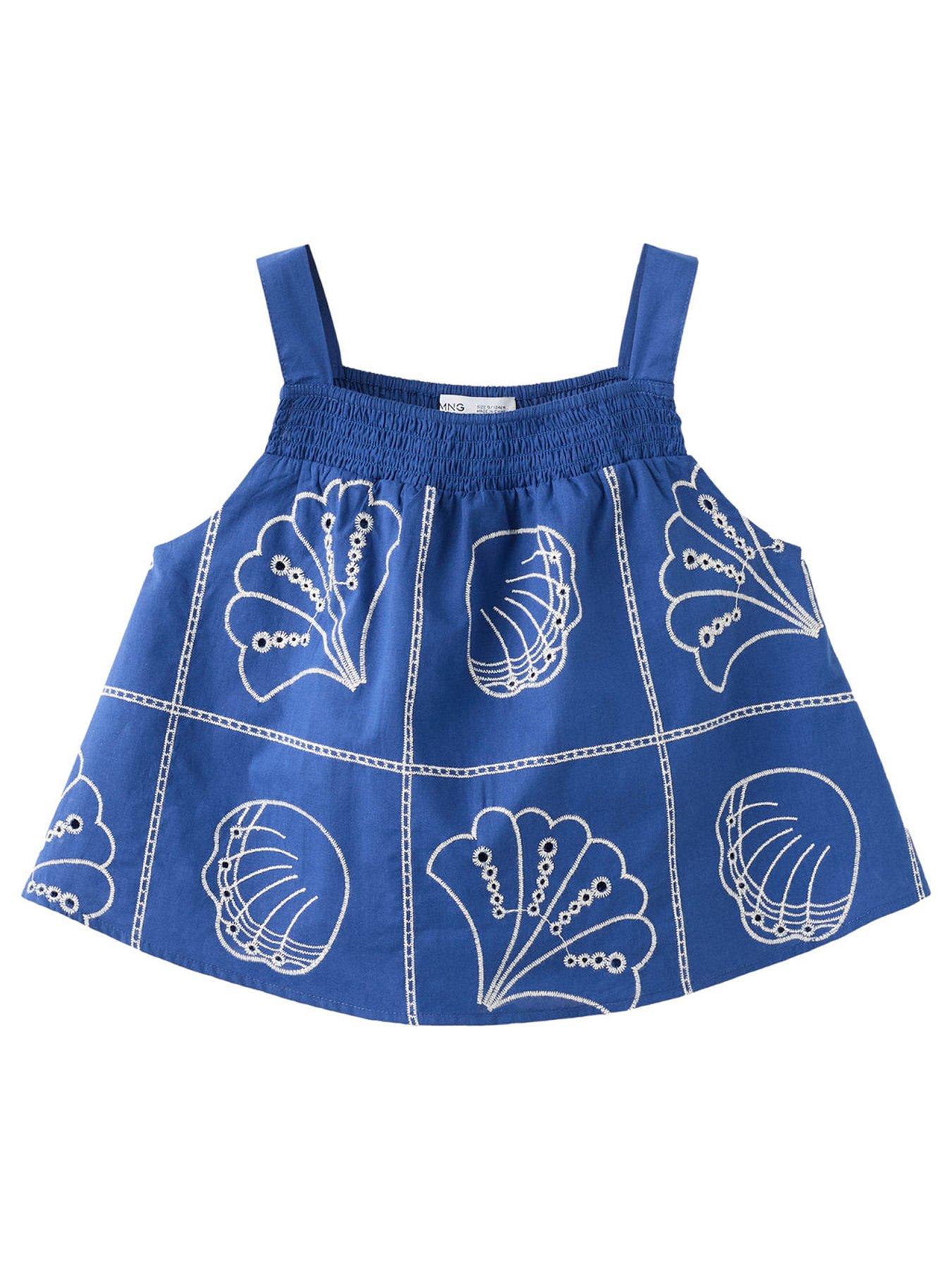 Mango Girls Embroidered Shells Co-Ord Blouse - Bright Blue