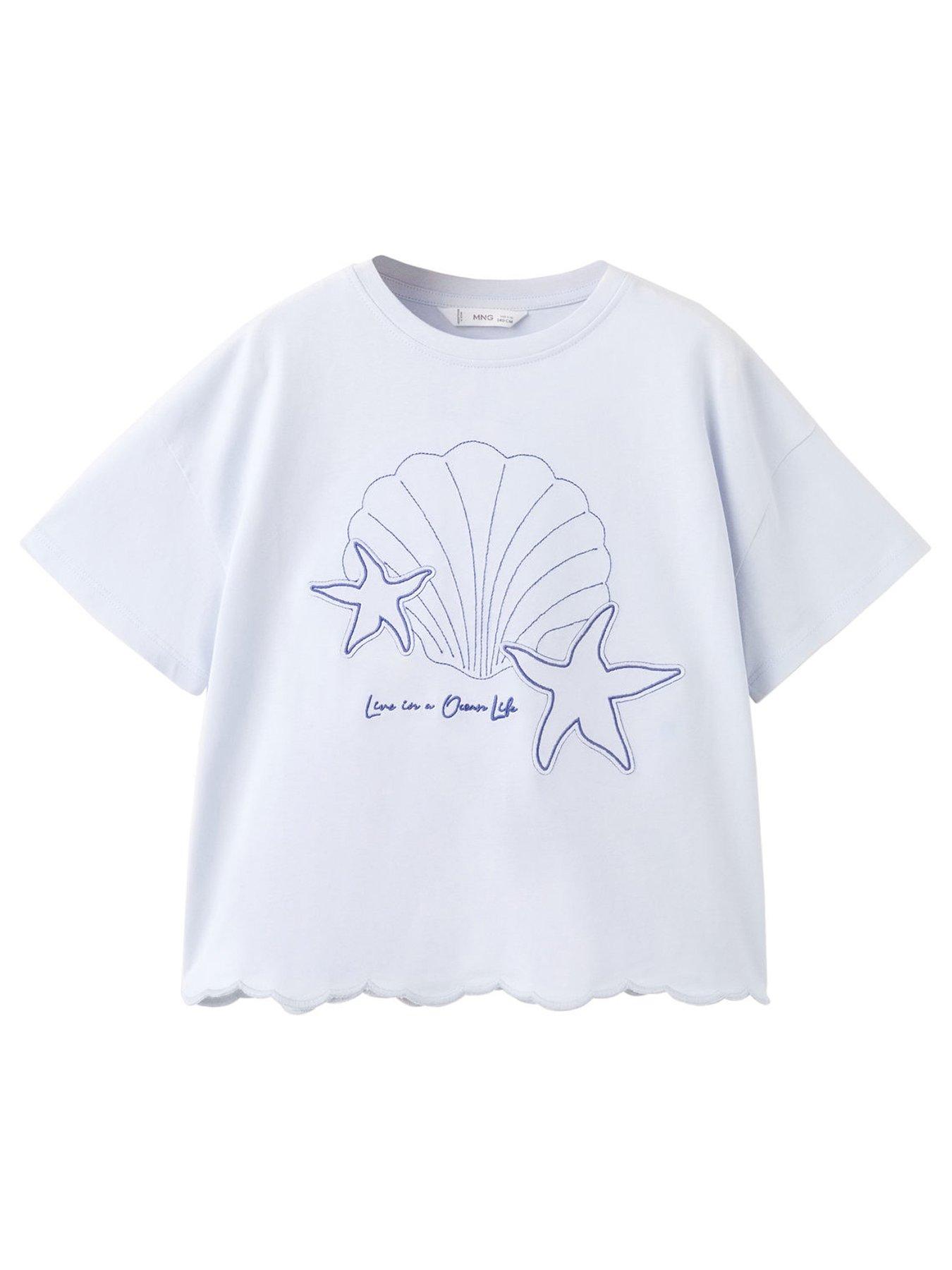 Mango Girls Starfish Short Sleeve T-shirt - Light Blue