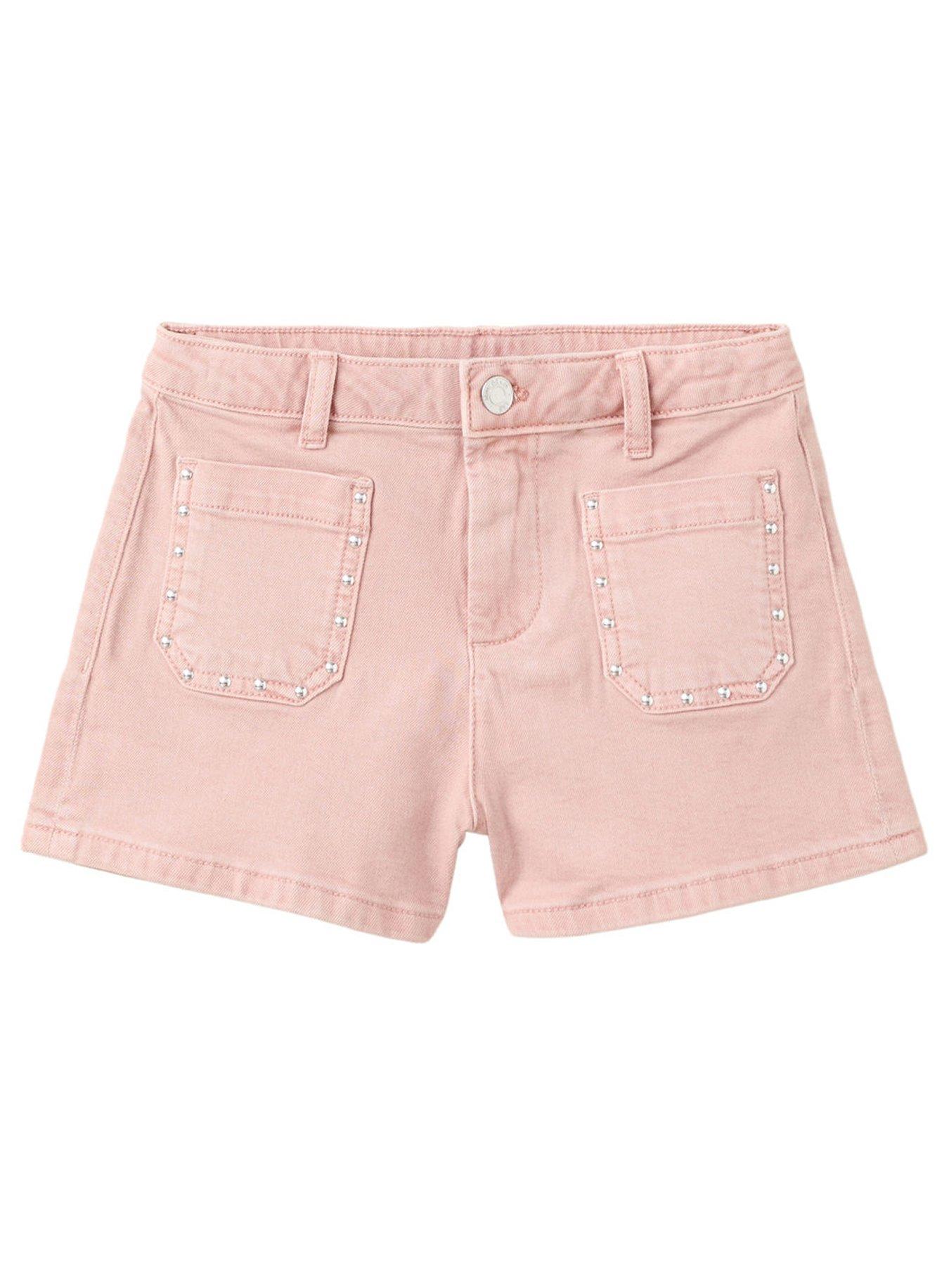 Mango Girls Rhinestone Pocket Denim Shorts - Pink