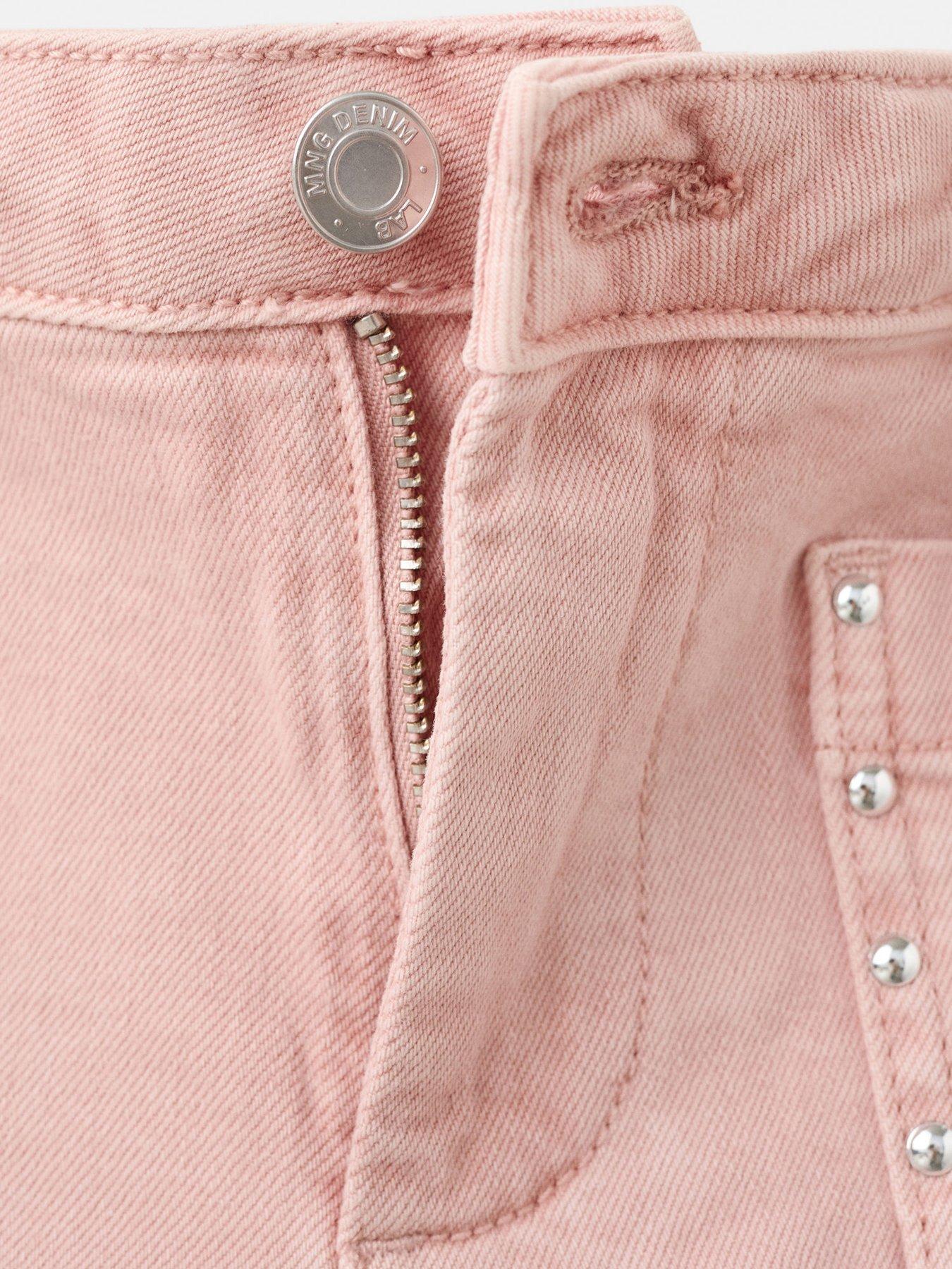 Image 3 of 4 of Mango Girls Rhinestone Pocket Denim Shorts - Pink