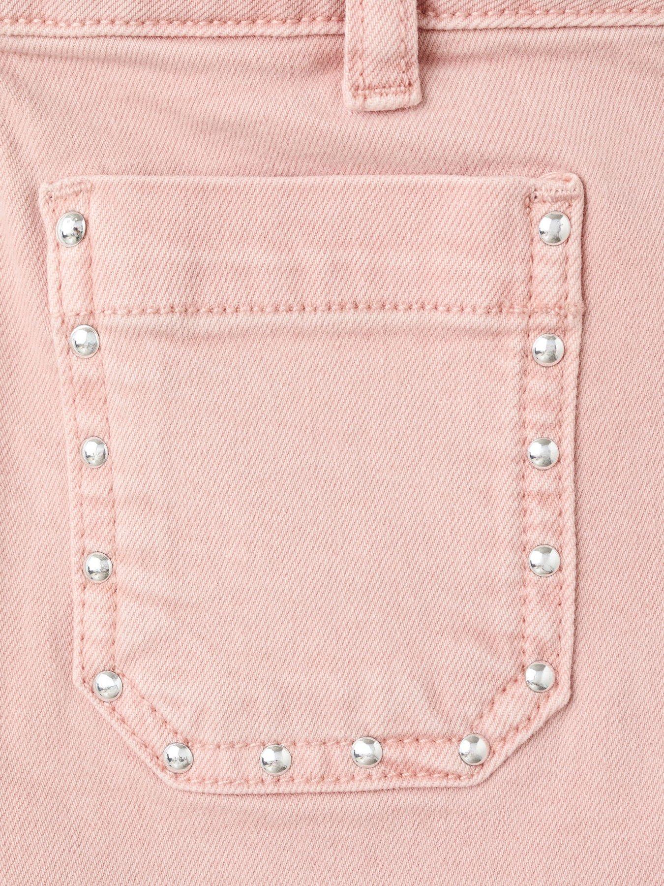 Image 4 of 4 of Mango Girls Rhinestone Pocket Denim Shorts - Pink