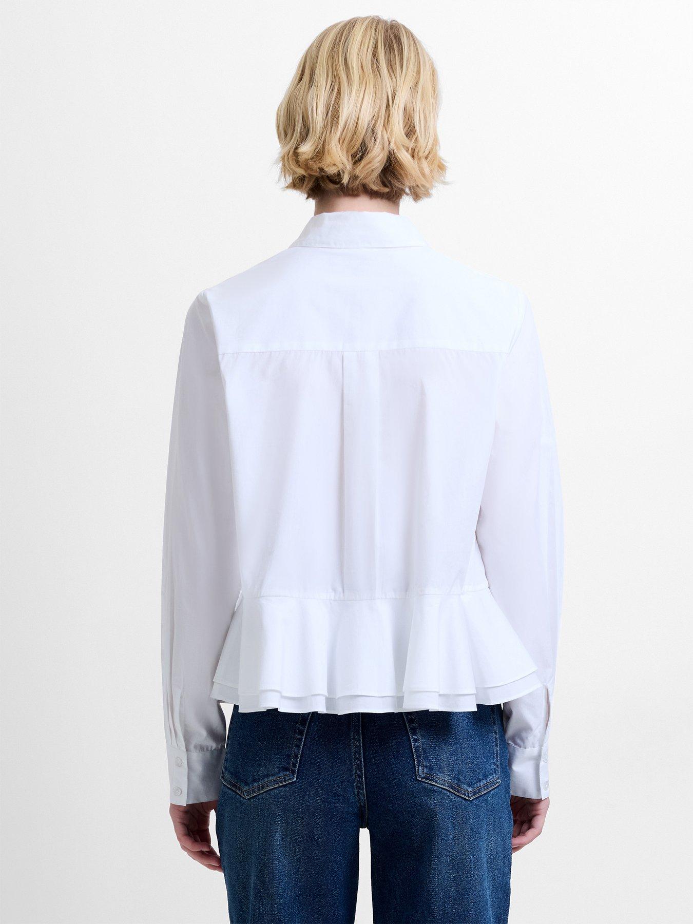 Image 2 of 5 of French Connection Cambria Ruffle Hem Peplum Shirt - White