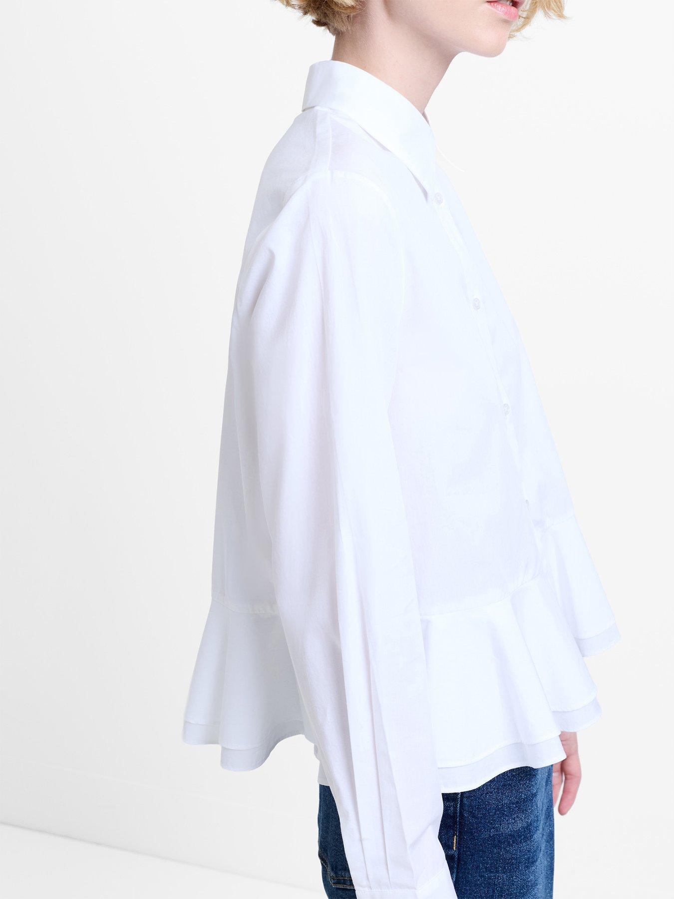 Image 3 of 5 of French Connection Cambria Ruffle Hem Peplum Shirt - White