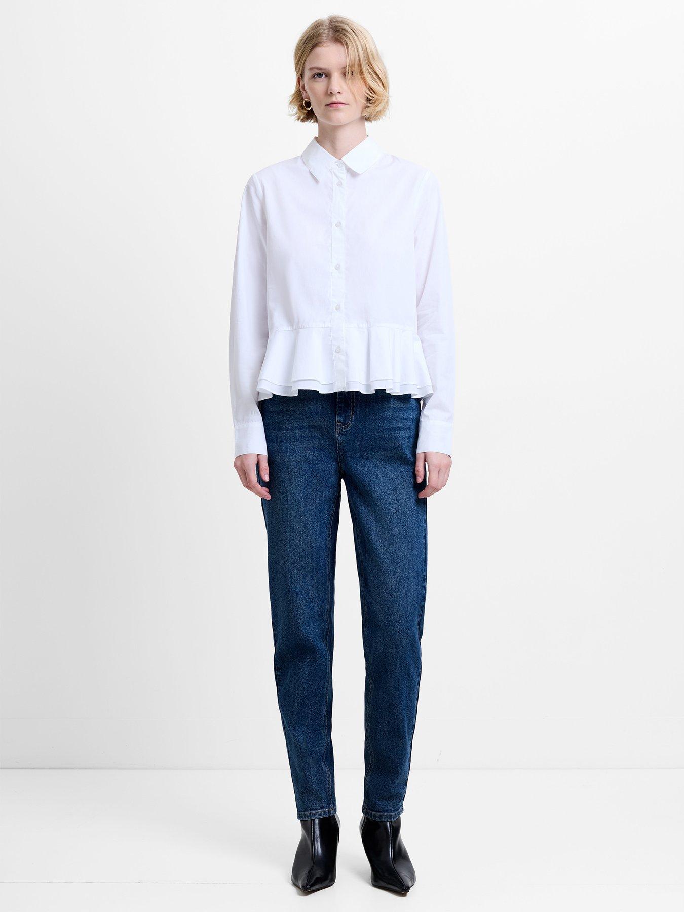Image 4 of 5 of French Connection Cambria Ruffle Hem Peplum Shirt - White