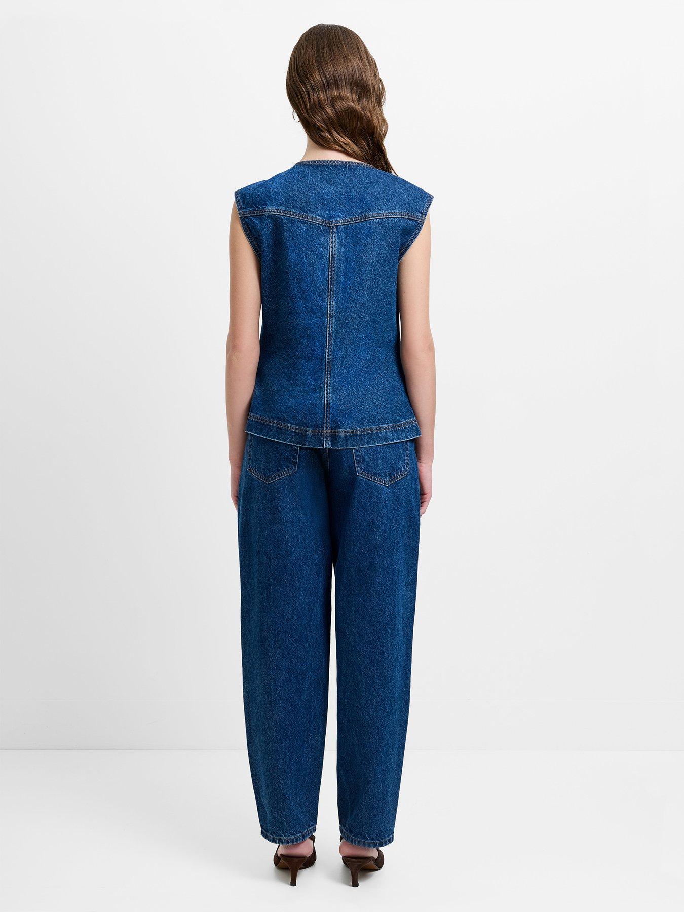 Image 3 of 5 of French Connection Cotton Button Down High Crew Neck Denim Waistcoat