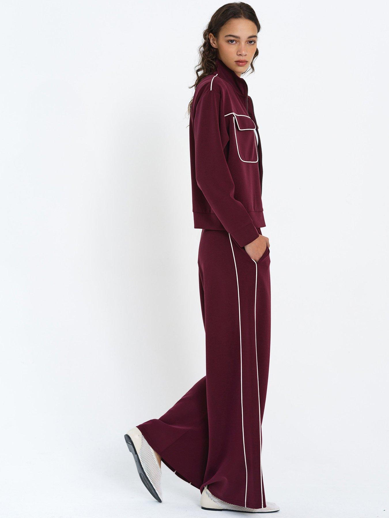Image 4 of 5 of French Connection Zip-Through Long Sleeve Jersey Jacket - Red
