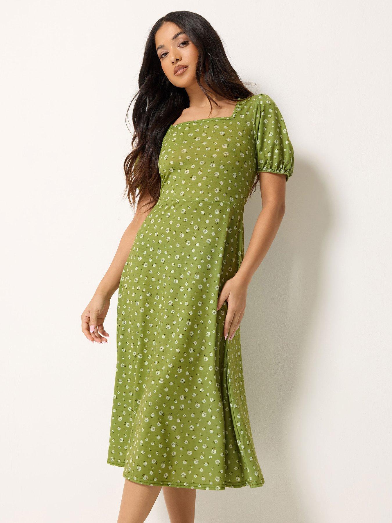 PixieGirl Petite Ditsy Sweetheart Neck Midaxi Dress