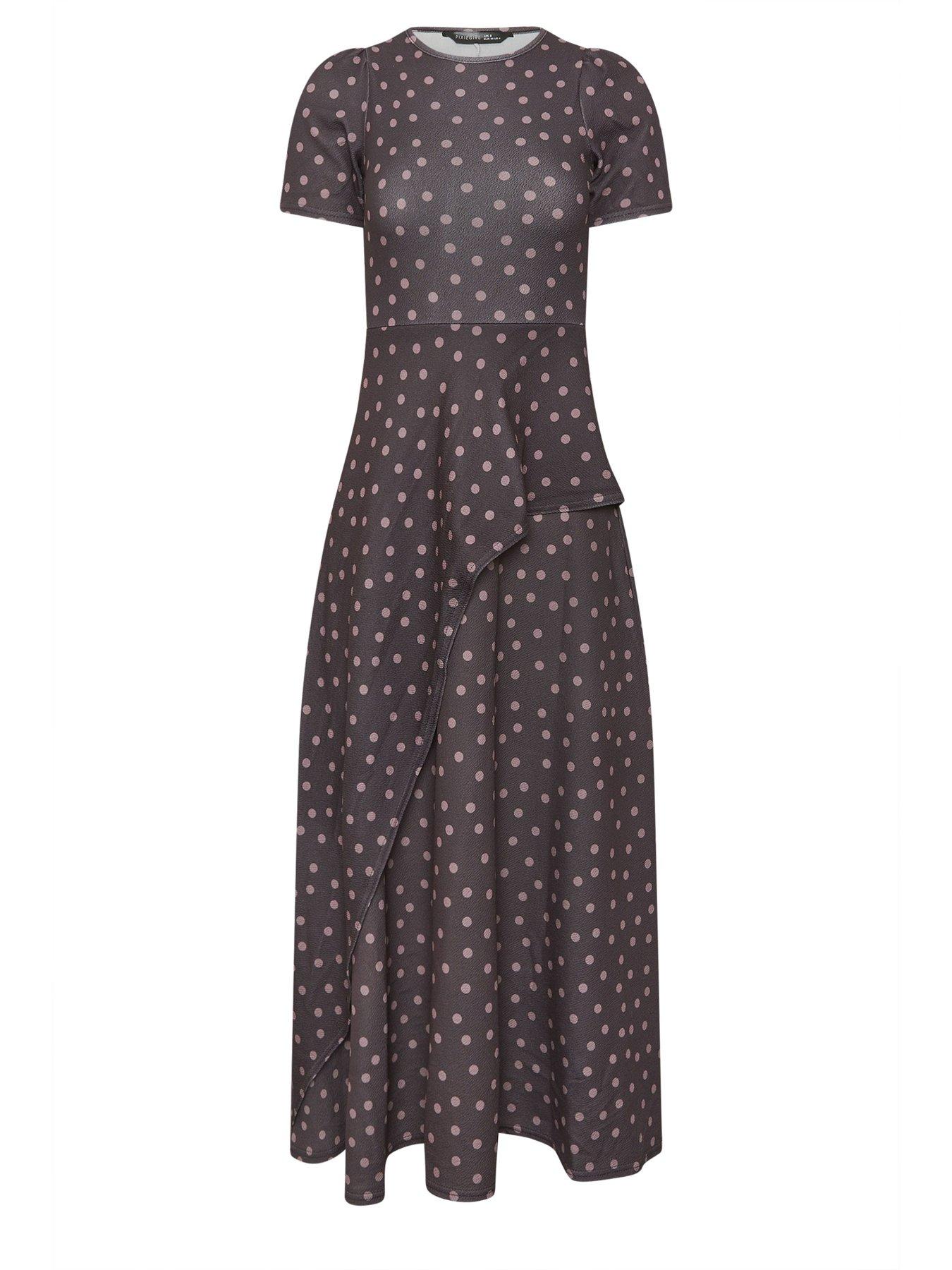  image of pixiegirl-petite-polka-dot-crinkle-maxi-dress-brown