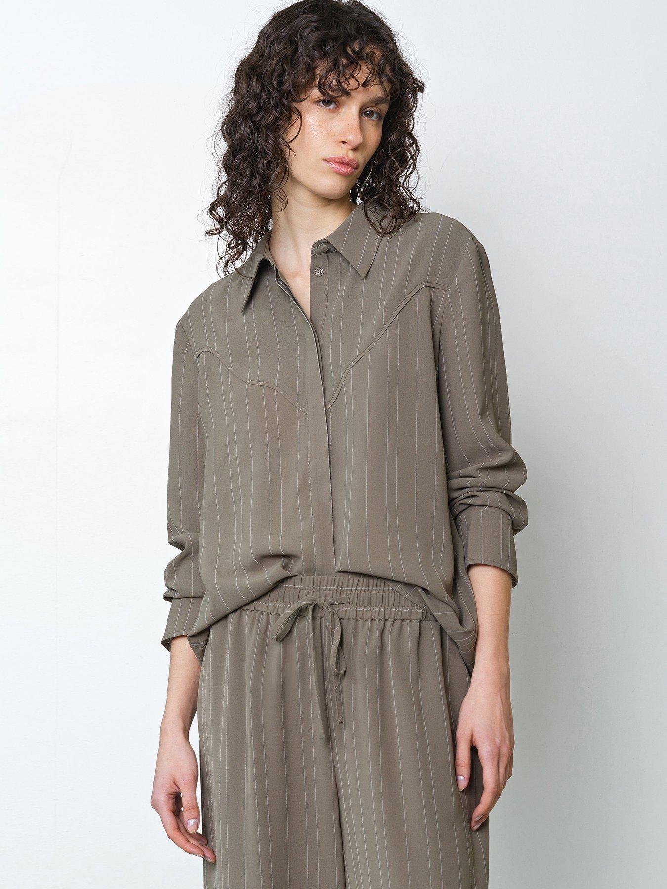 French Connection Pinstripe Collared Long Sleeve Shirt