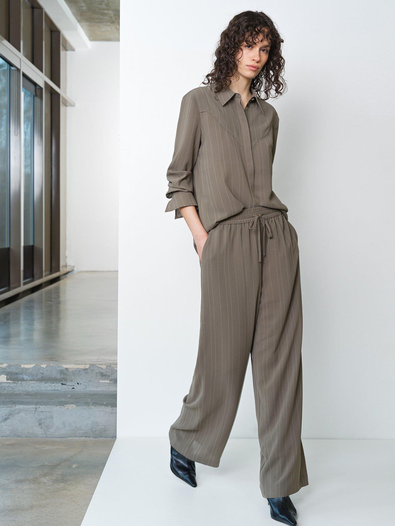  image of french-connection-pinstripe-collared-long-sleeve-shirt