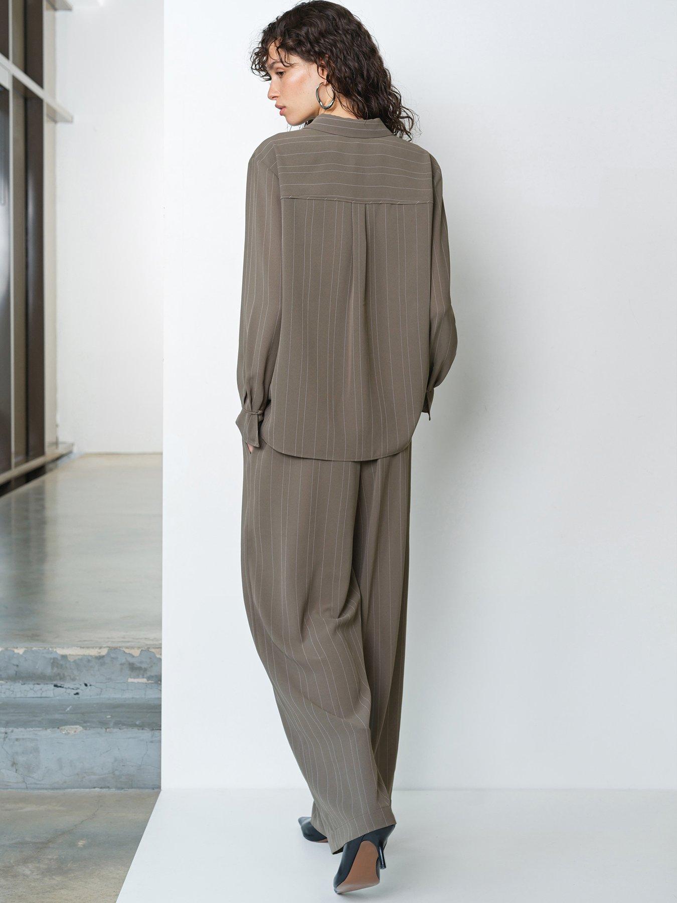  image of french-connection-pinstripe-collared-long-sleeve-shirt