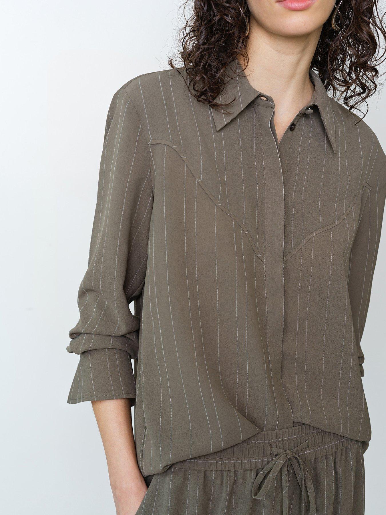  image of french-connection-pinstripe-collared-long-sleeve-shirt